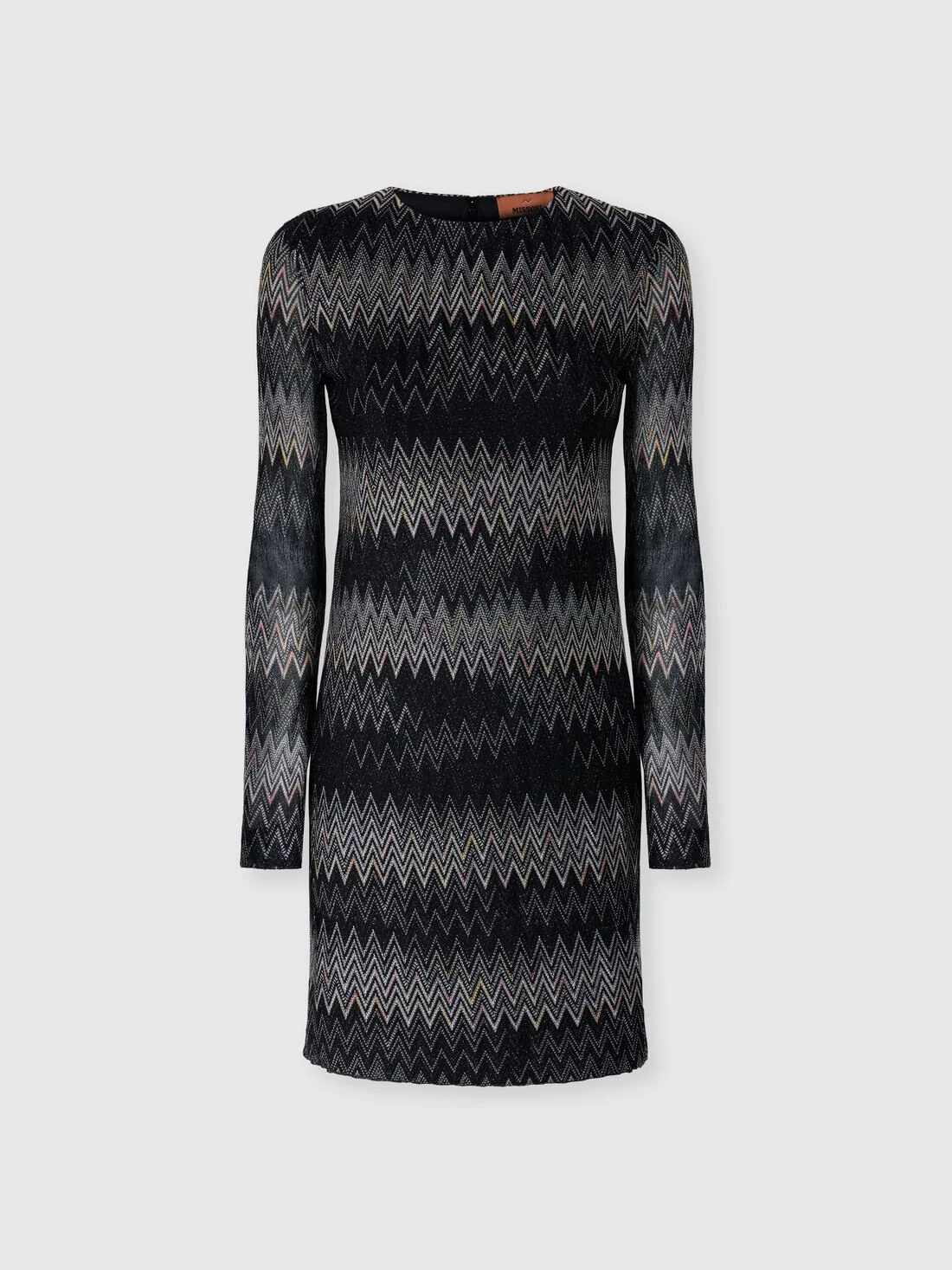 Long-sleeve viscose lamé chevron mini dress - 1