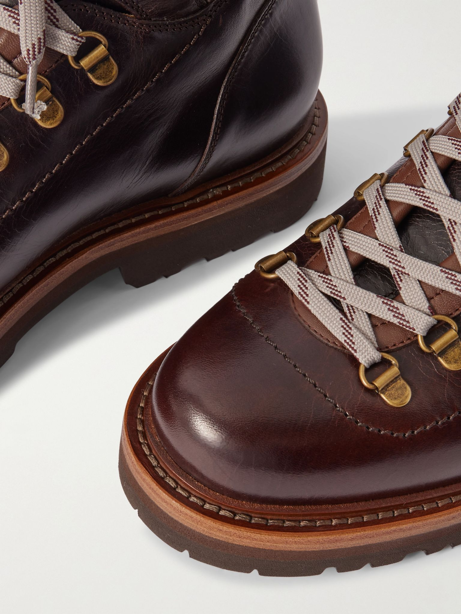 Wool and Cashmere-Blend Trimmed Glossed-Leather Boots Burgundy - 5
