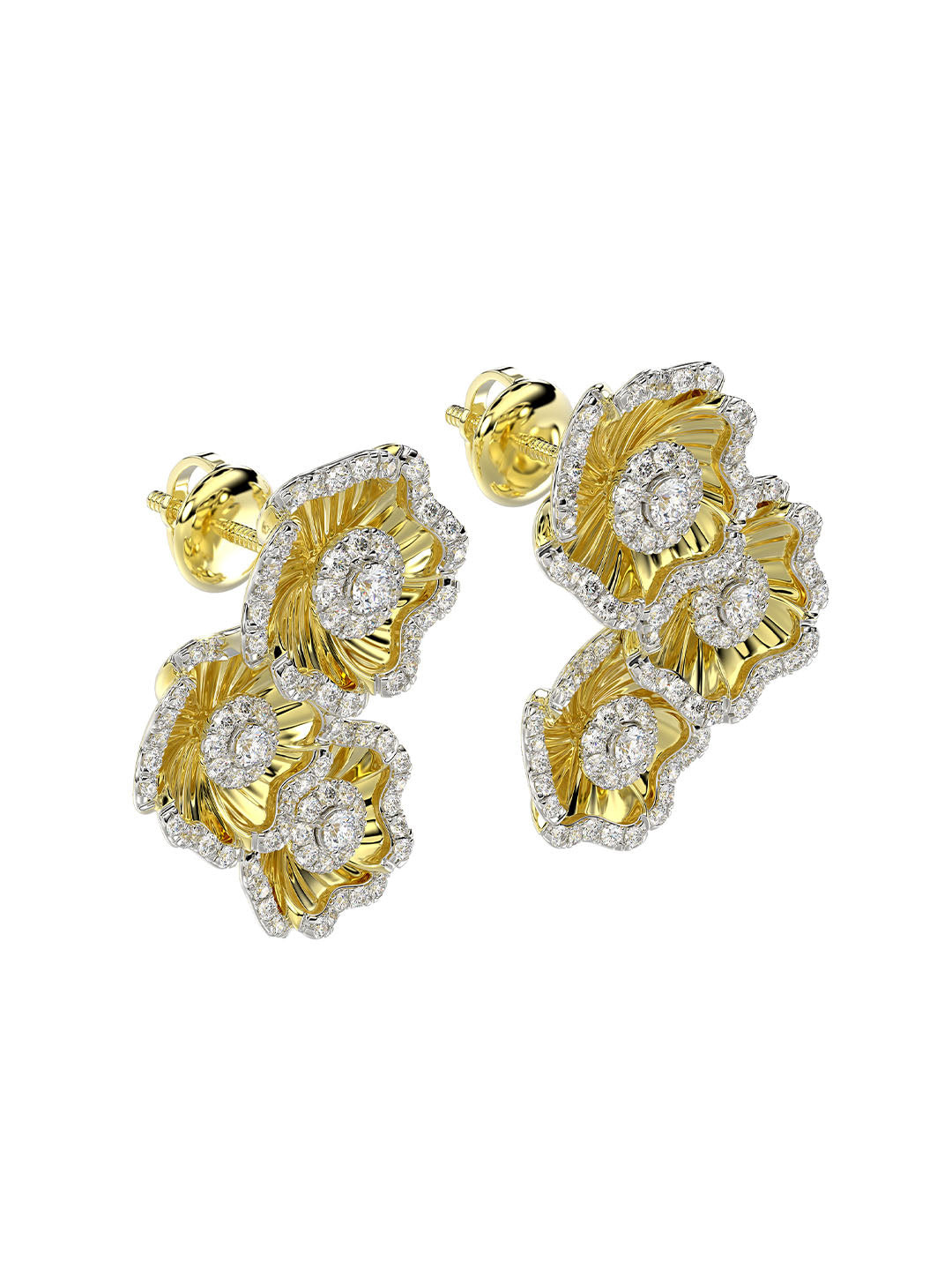 HALO FLOWER YELLOW GOLD EARRINGS - 3