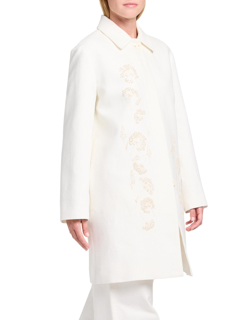 Women's Floral Embroidered Linen A-Line Coat - Ivoire 4