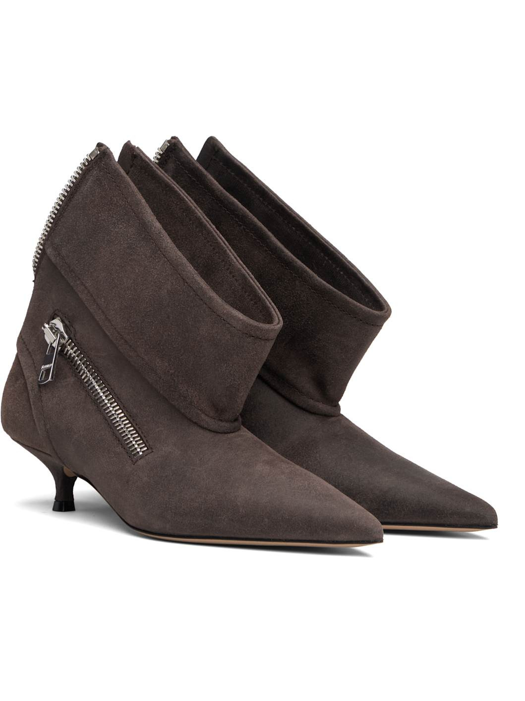 Brown Biker Kitten Heel Boots - 4