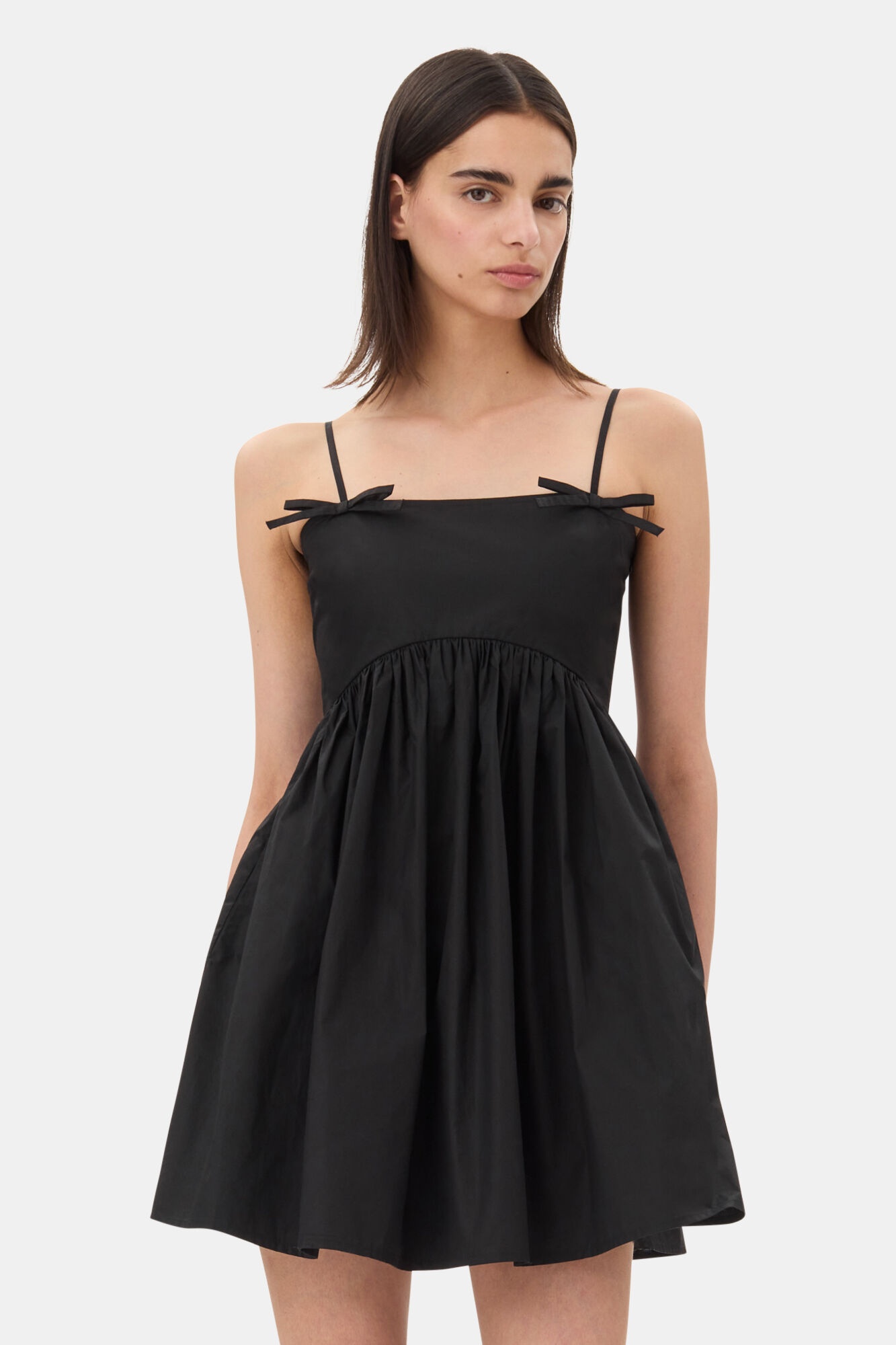 BLACK COTTON POPLIN STRAP DRESS - 3