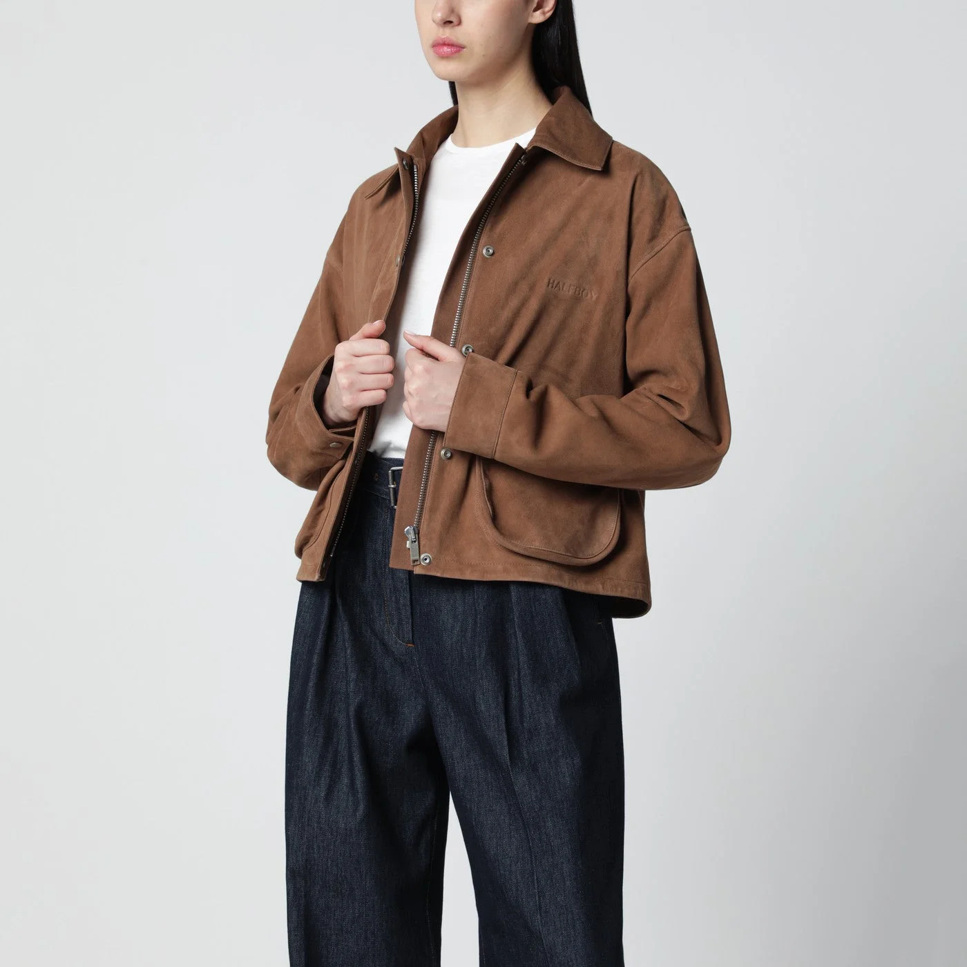 Short mocha suede leather jacket - 1