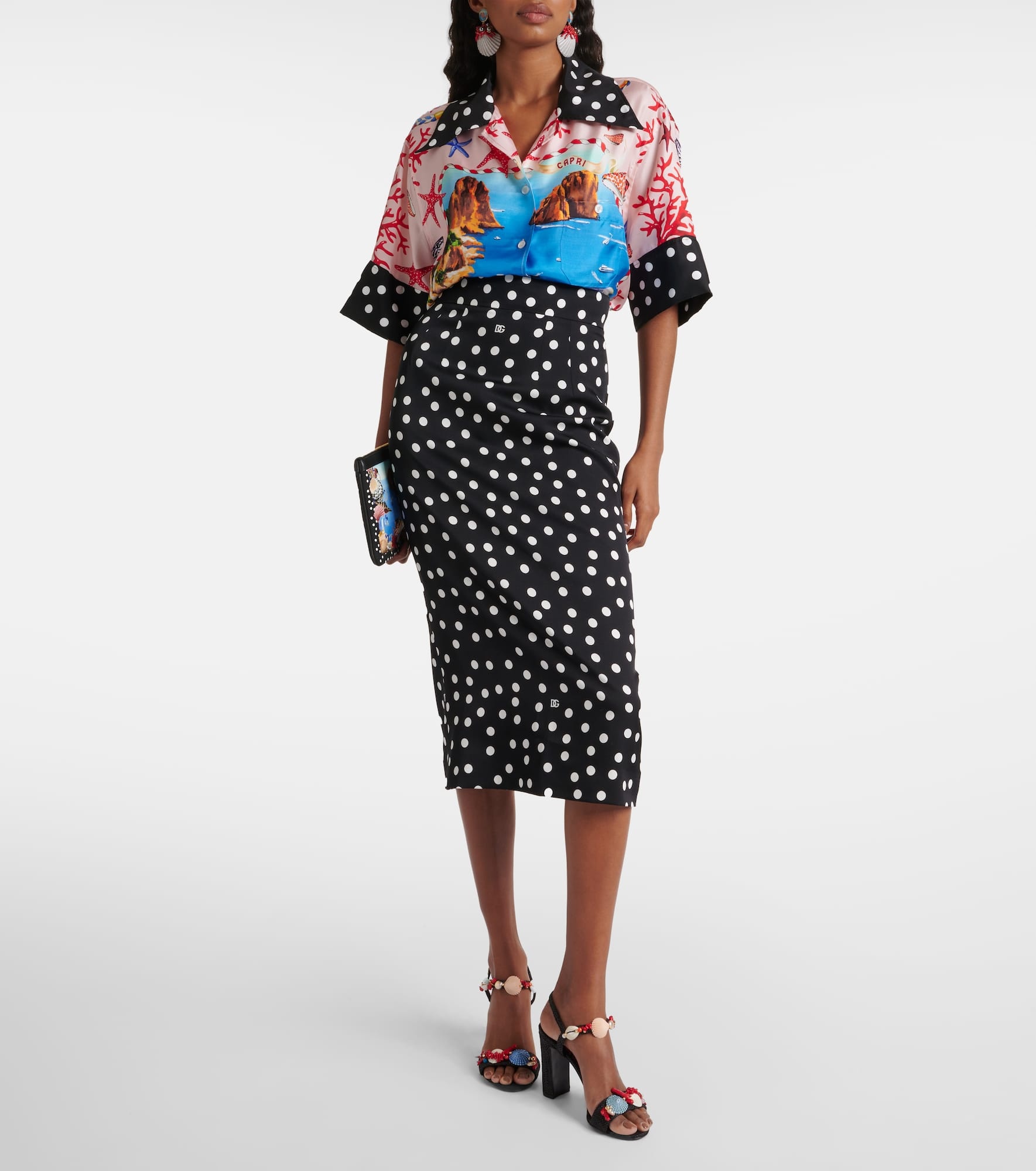 Capri polka-dot silk-blend pencil skirt - 2