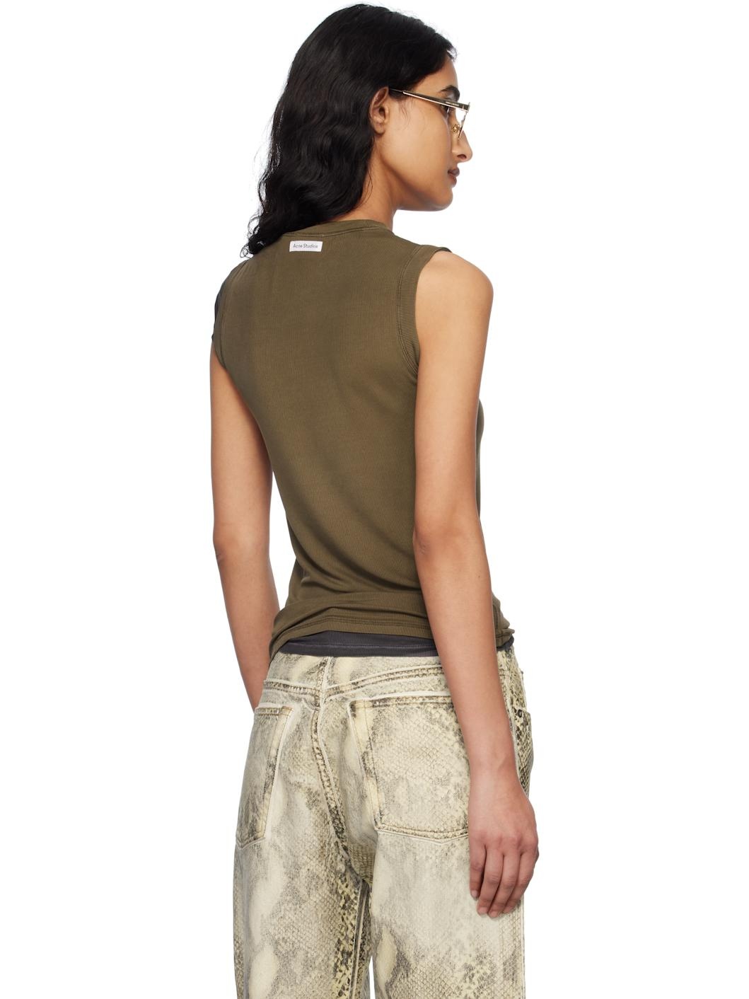 Brown Ribbed Tank Top - 3