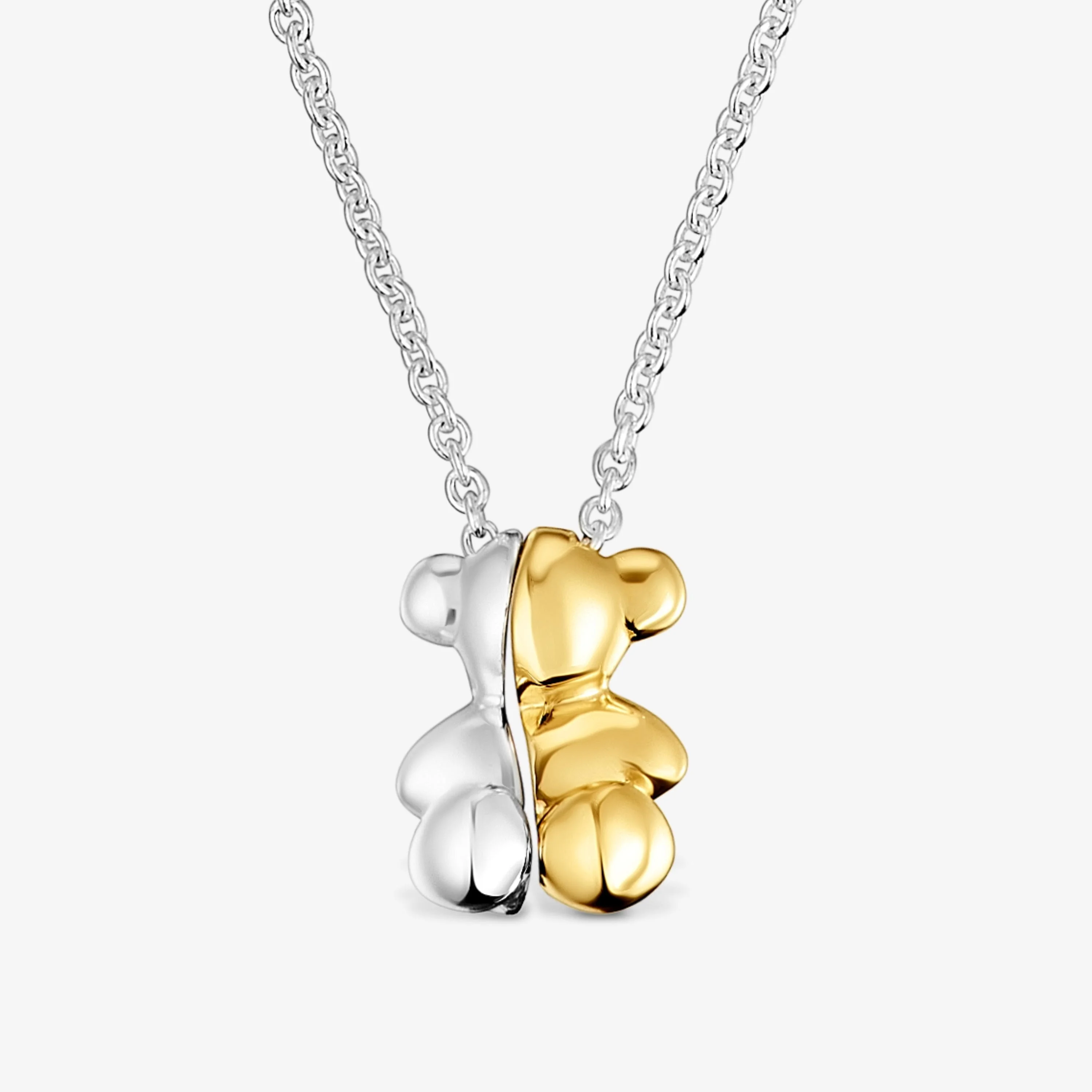 Short two-tone small bear Double necklace My Other Half - 1