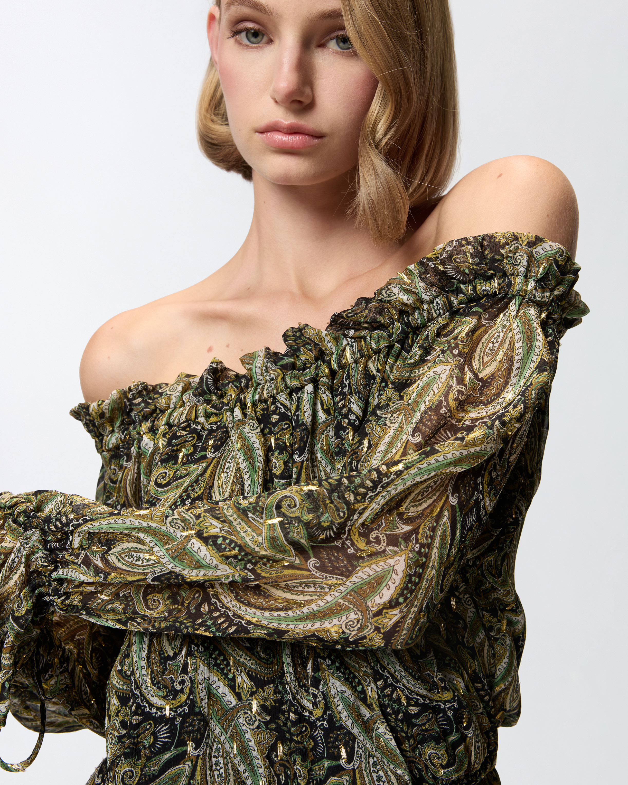 OFF-THE-SHOULDER MINI DRESS WITH CASHMERE PRINT - 5