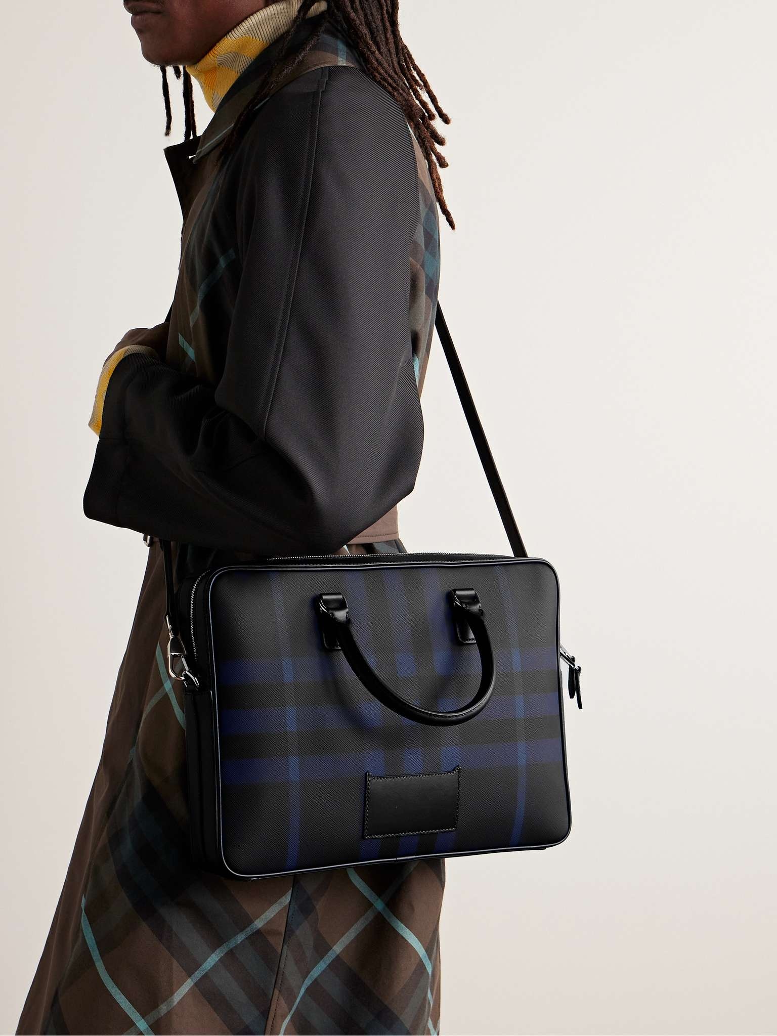 Leather-Trimmed Checked Coated-Canvas Briefcase - 6