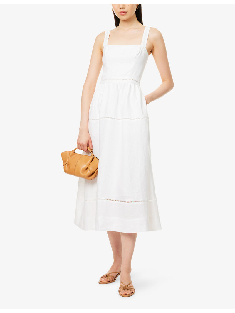 Reformation Everett Square-Neck Linen Midi Dress outlook