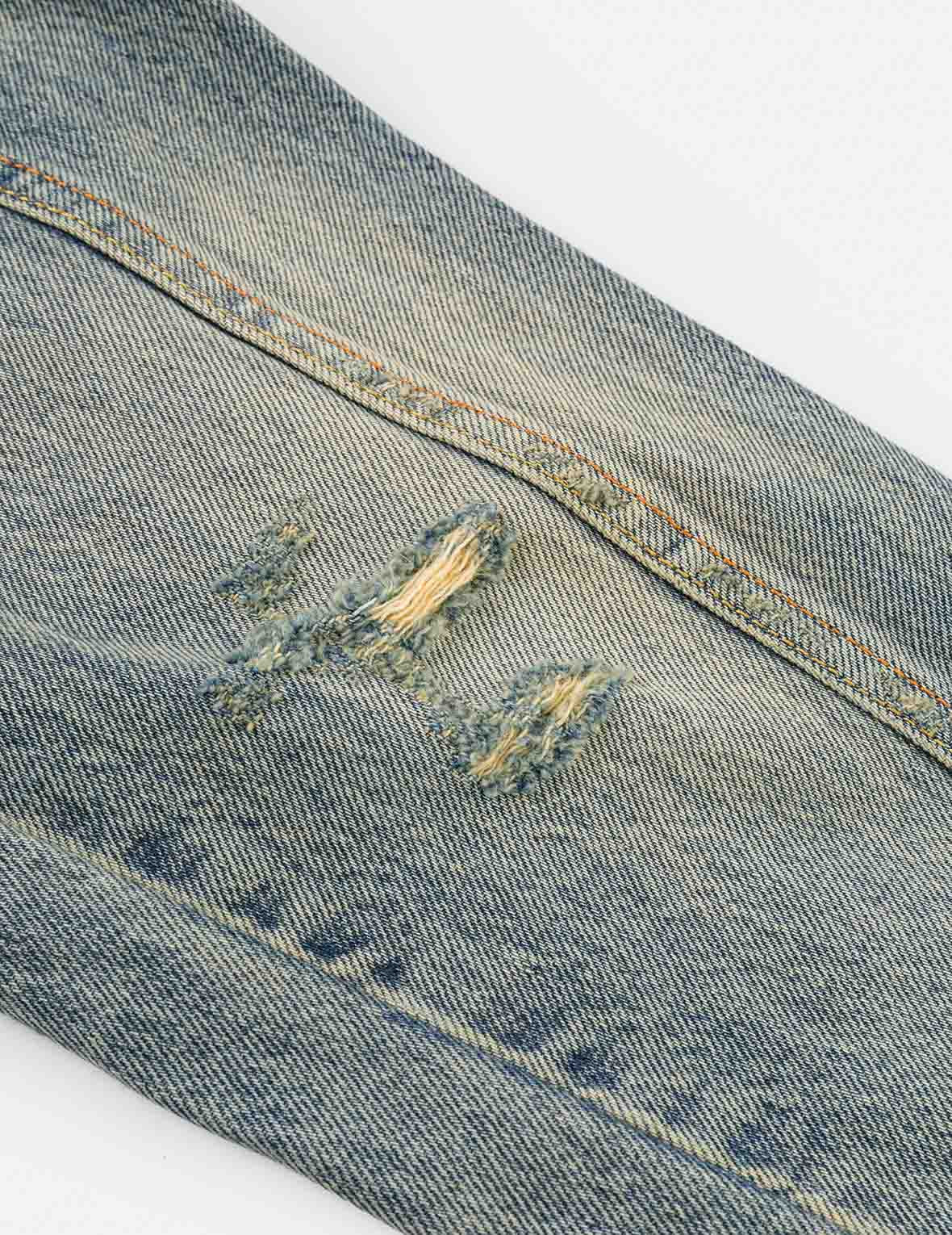 Distressed Seagull Print and Frayed Logo Patch Embroidery Relax Fit Denim Jacket - 9