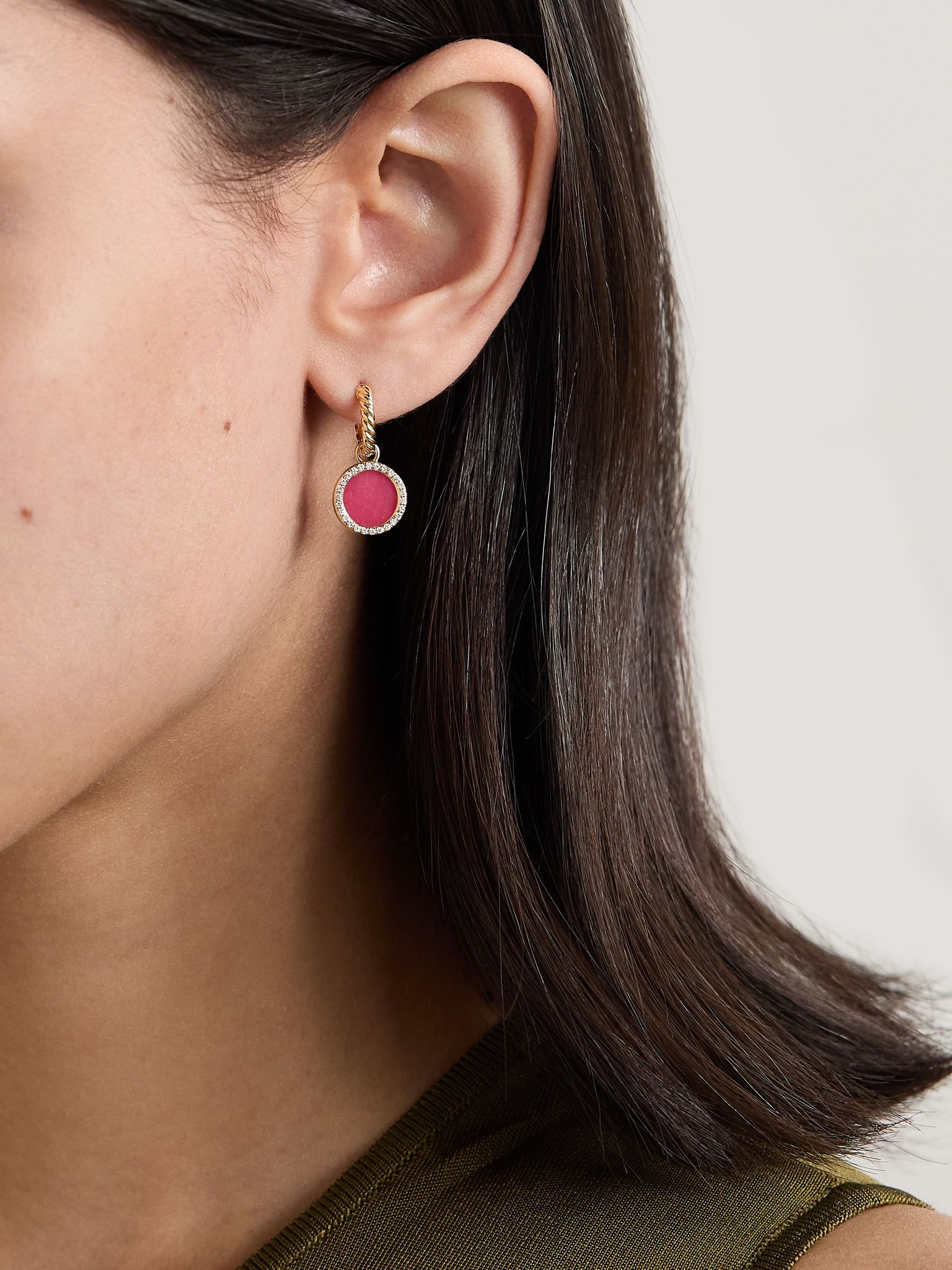 Petite Elements 18-karat gold, rhodonite and diamond hoop earrings Gold - 2