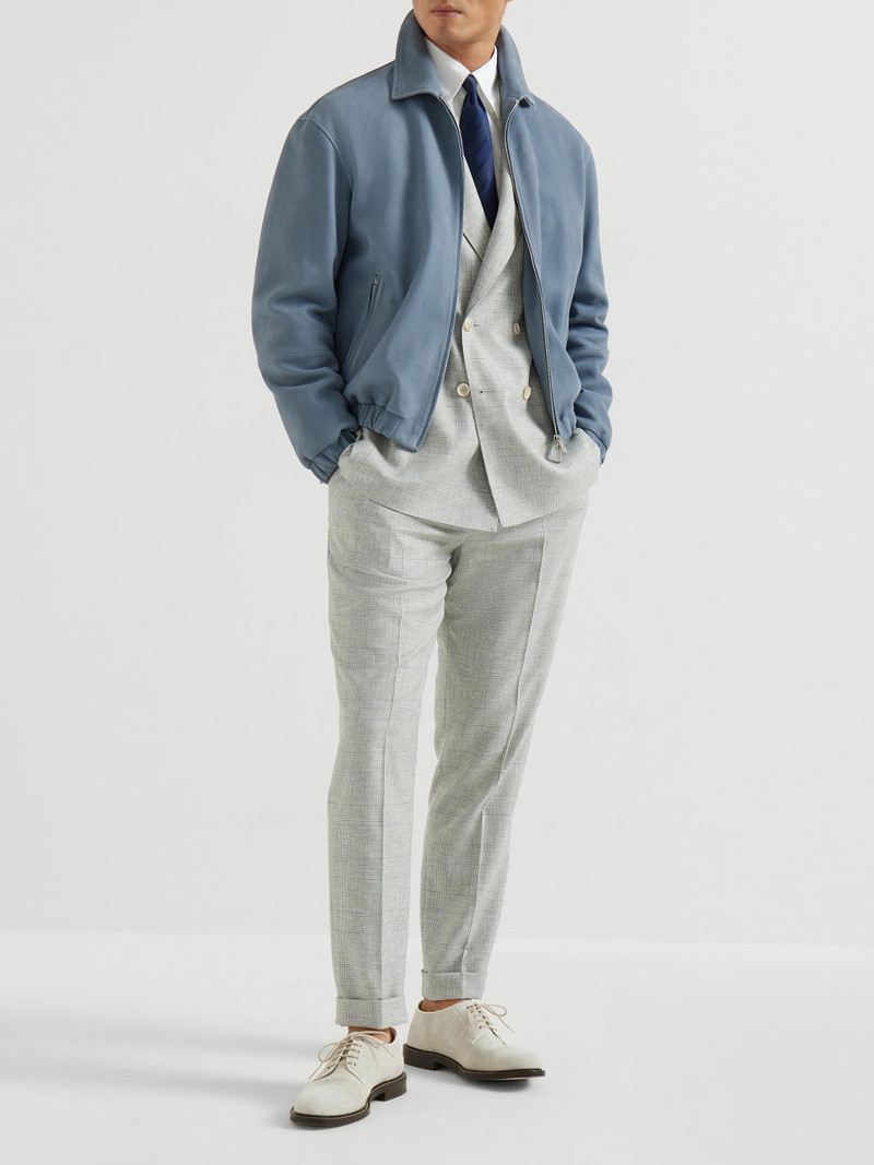 Men's Virgin Wool Prince of Wales Fresco Pleated Trousers - Pearl Grey 6