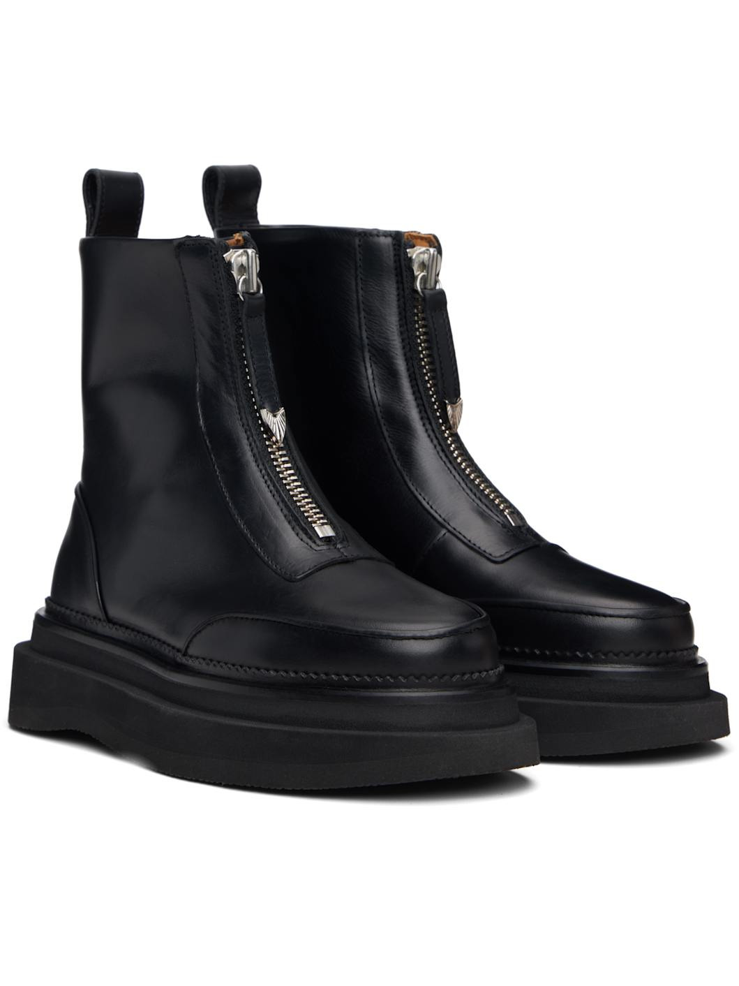 Black Hard Leather Boots - 4