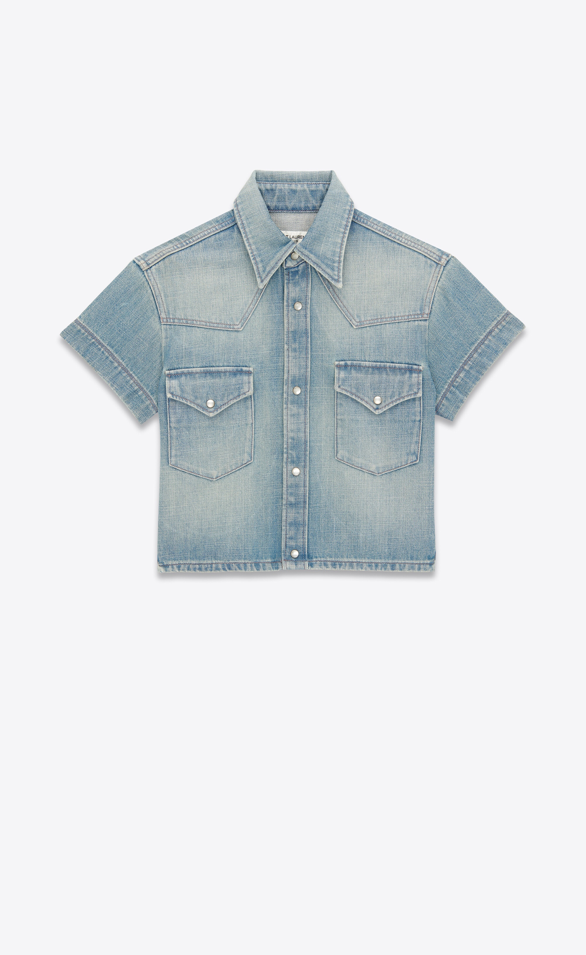 cropped shirt in blue twill denim - 1