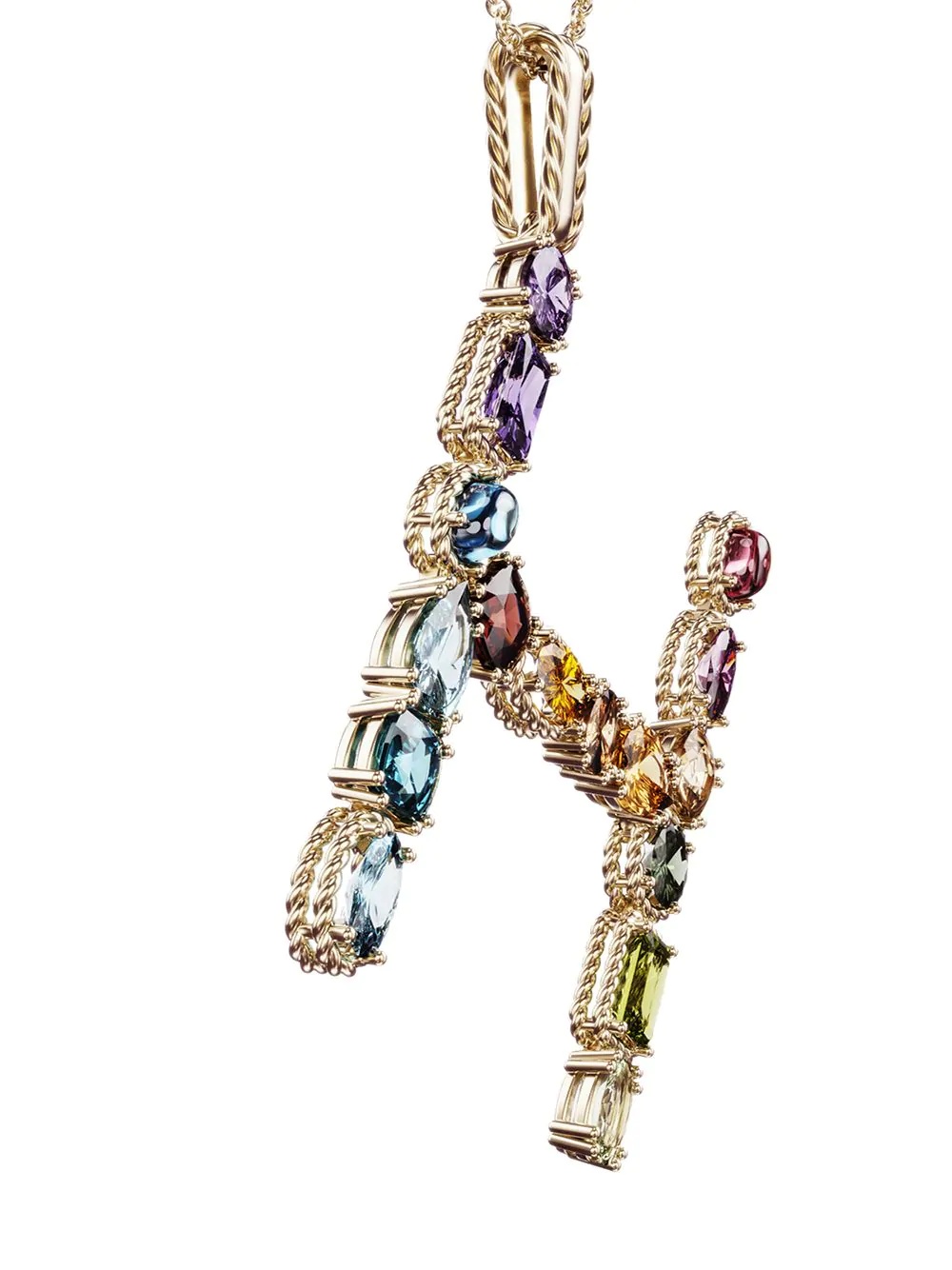 18kt yellow gold initial H gemstone necklace - 3