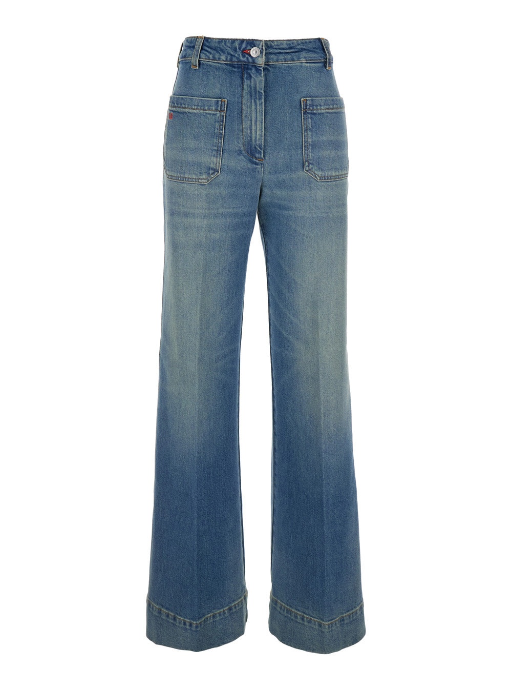 Victoria Beckham Women 'Alina' Blue Jeans With Belt Loops And Logo Embroidery On The Pocket In Denim - 1