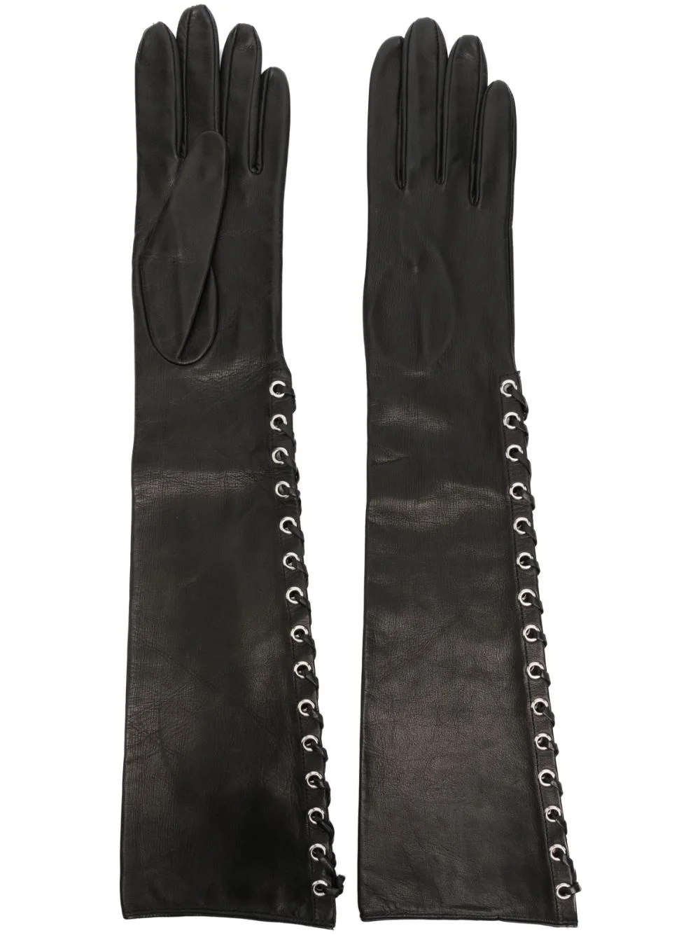 lace-up leather gloves - 1