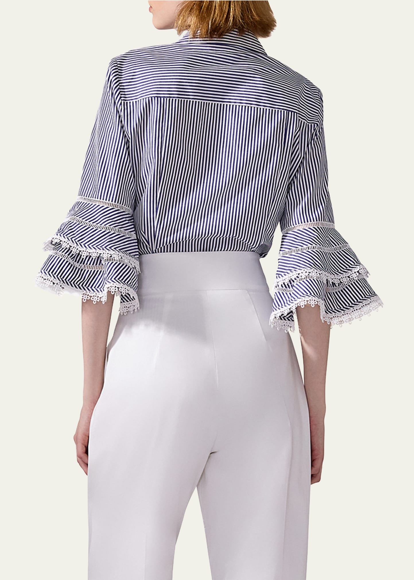 Stripe Tiered Ruffle Sleeve Button Down Top - 3