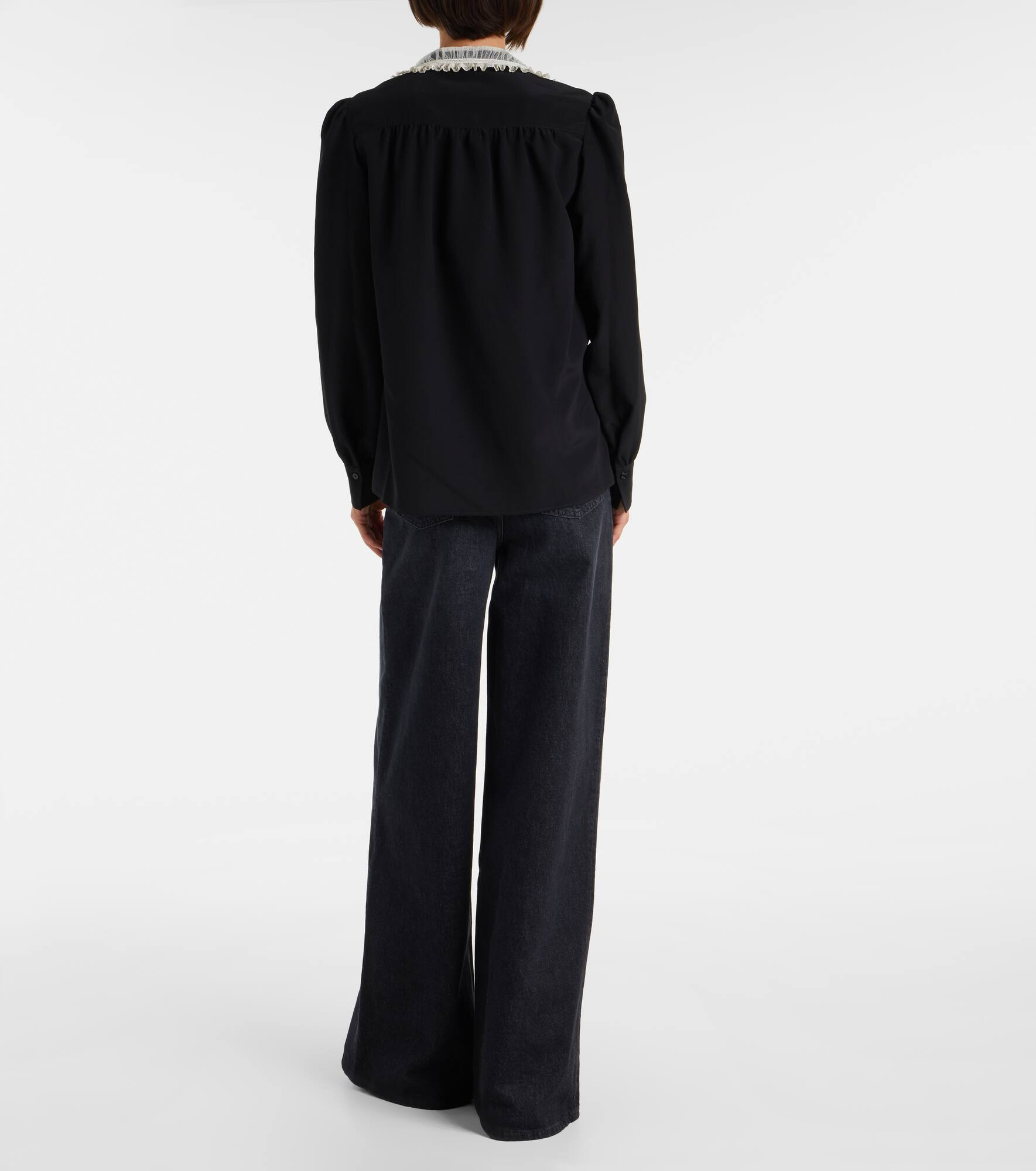 Lace-trimmed silk crêpe de chine blouse - 3
