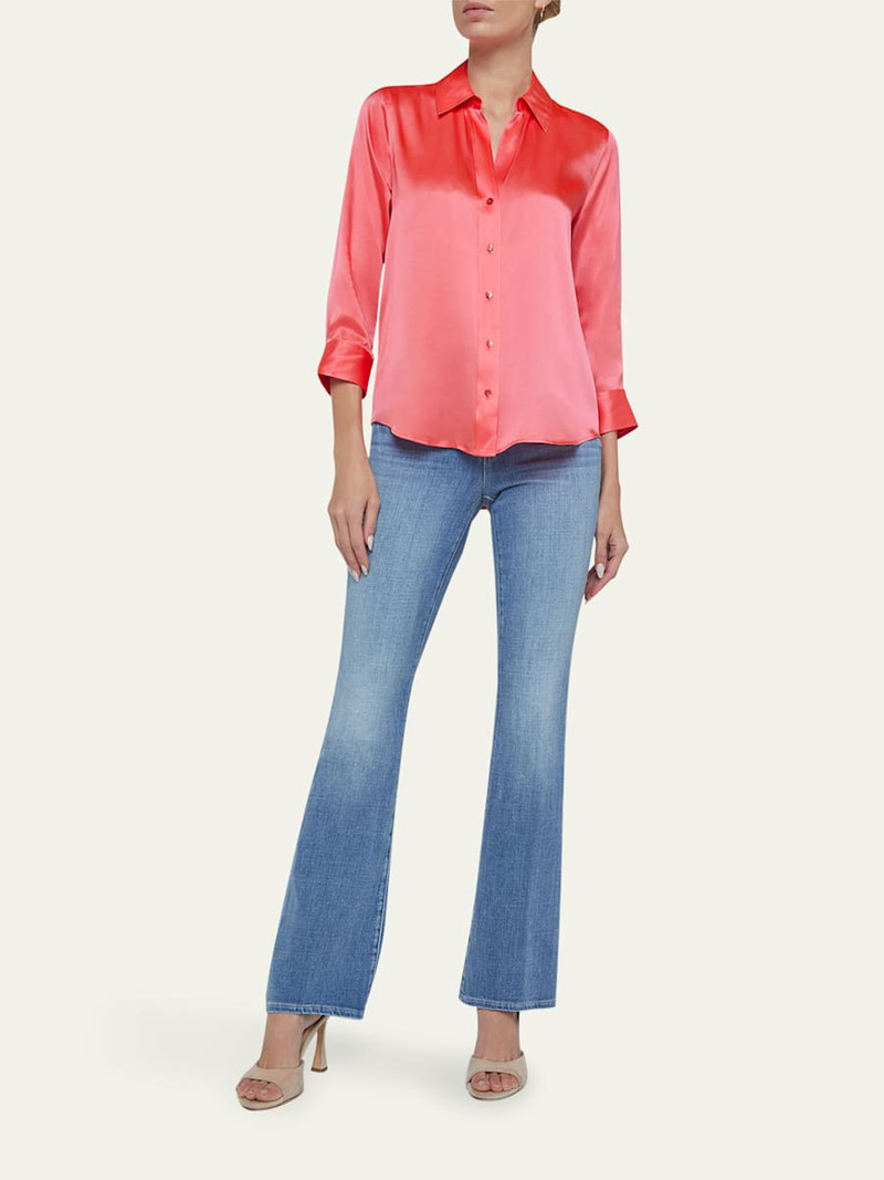 L'AGENCE Dani Silk Satin 3/4-Sleeve Button-Down Blouse outlook