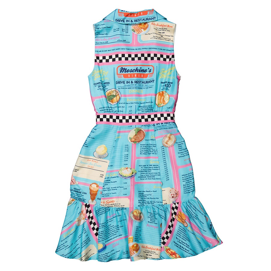 Moschino Ladies All-Over Diner Menu Print Silk Dress - 7