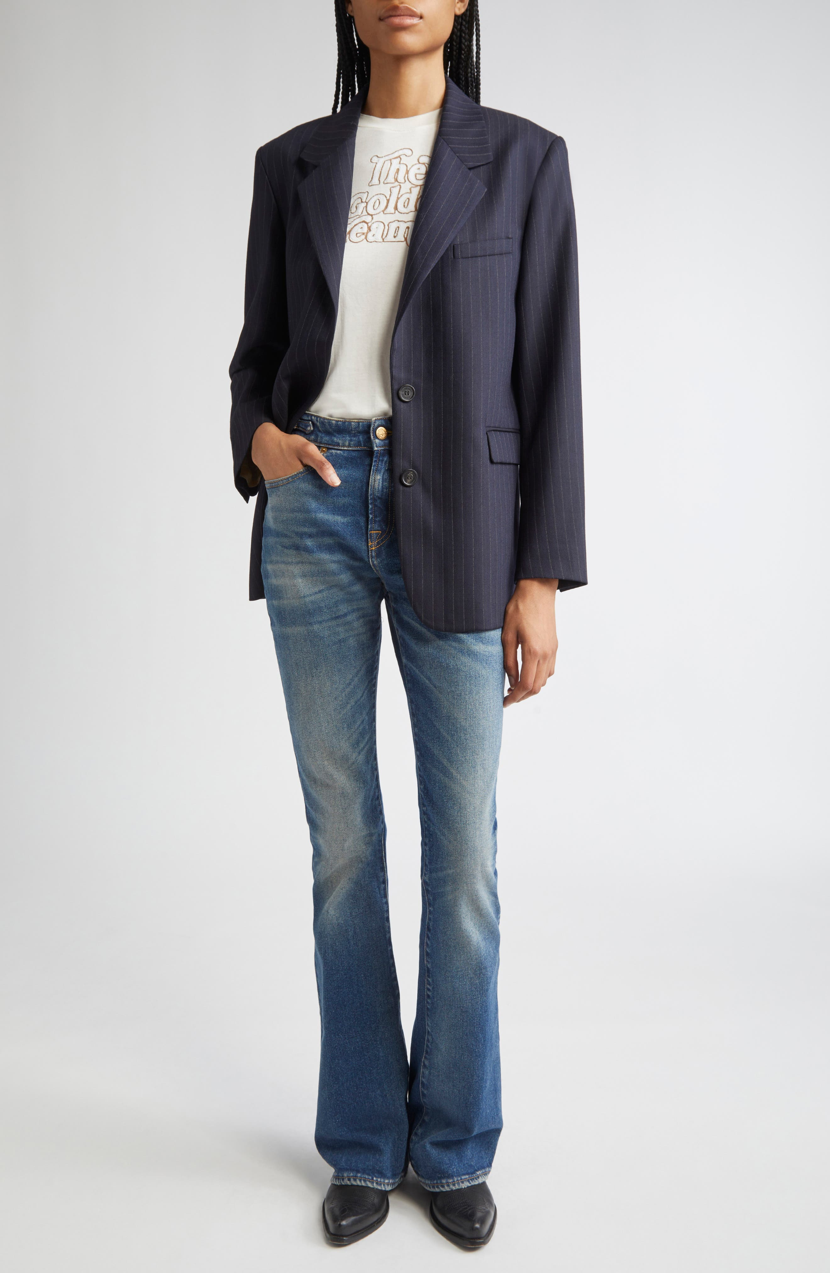 Golden Goose Journey Stretch Denim Bootcut Jeans in Blue at Nordstrom - 8