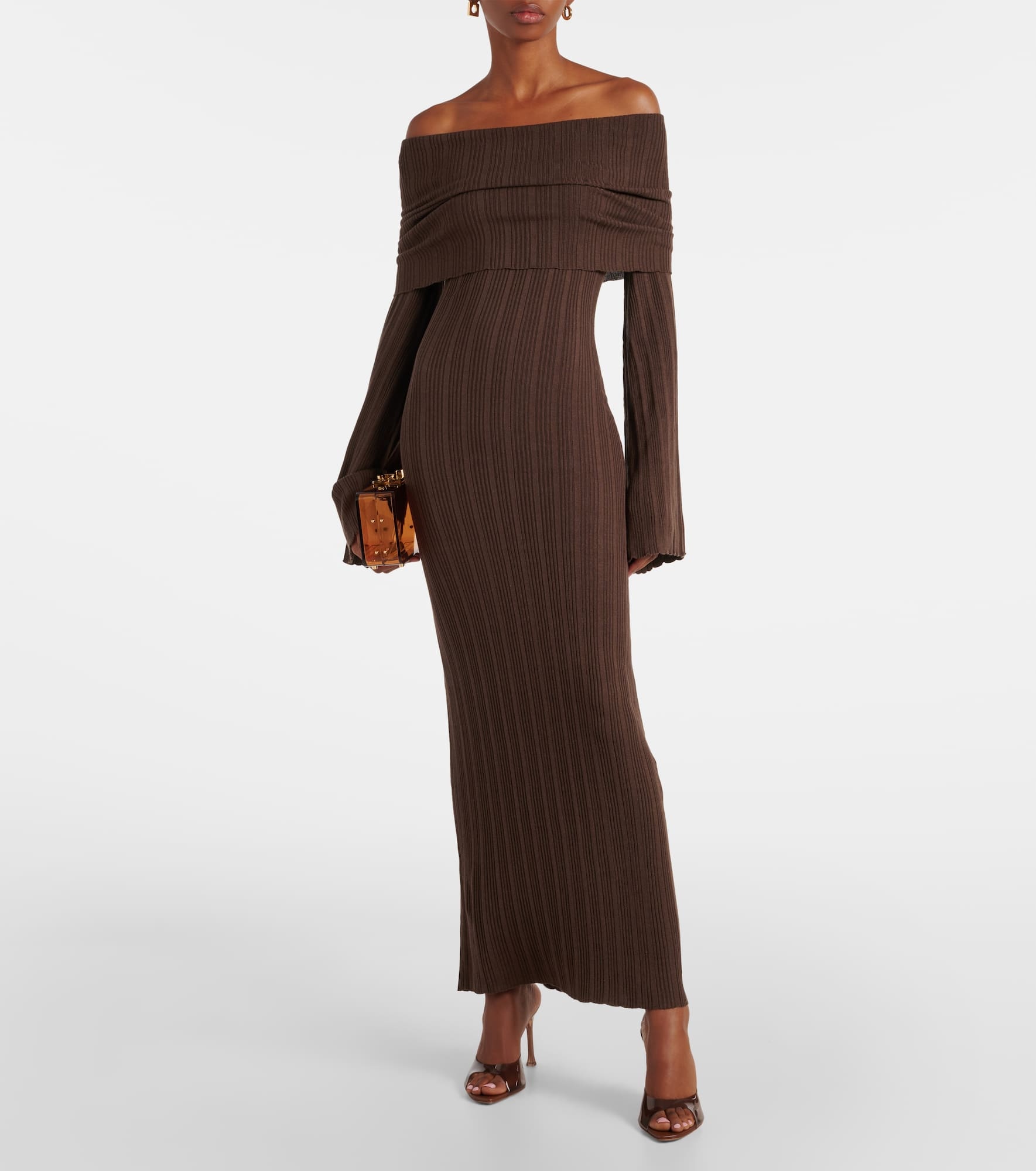 Off-shoulder silk-blend jersey maxi dress - 2