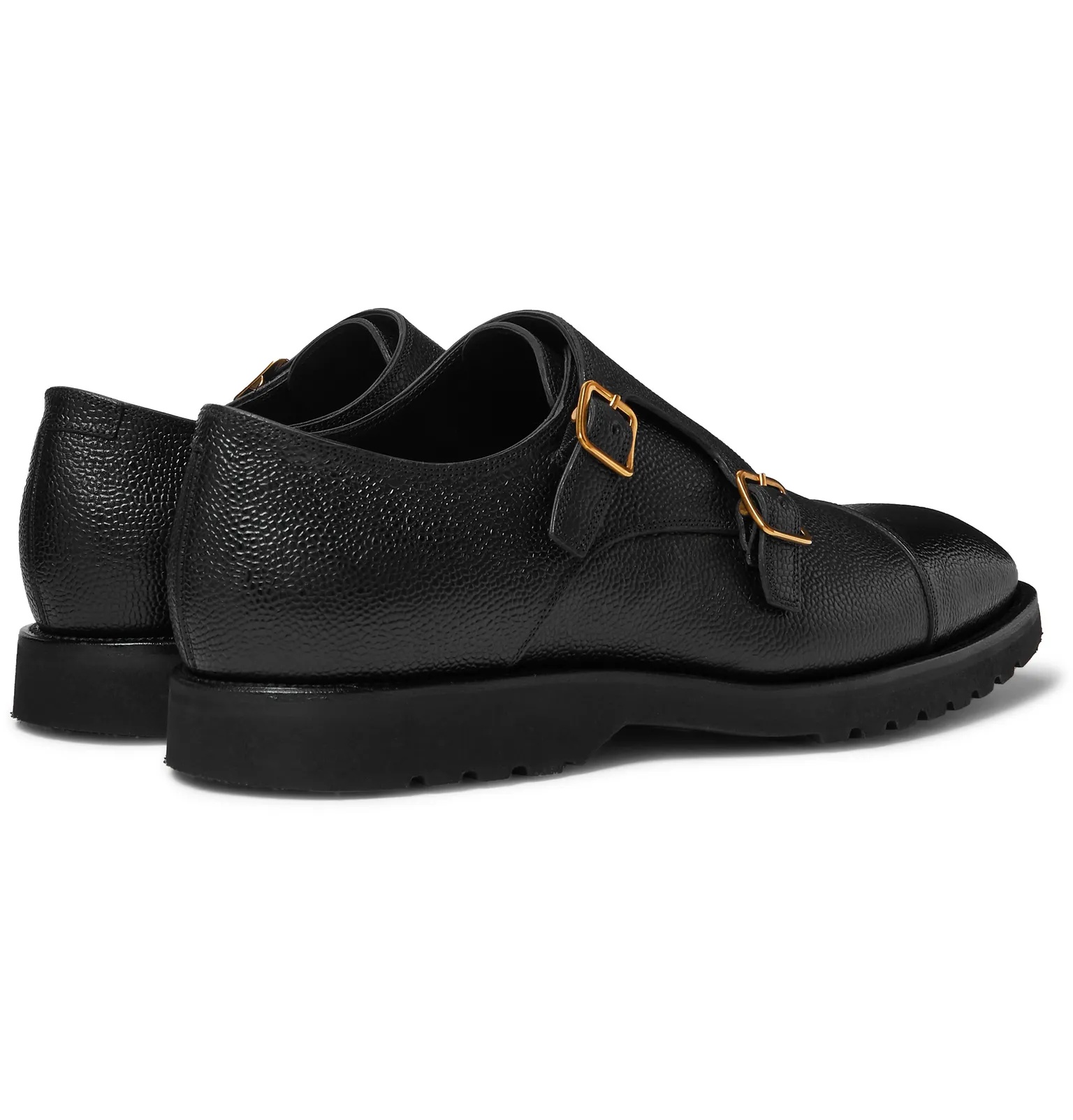 Pebble-Grain Leather Monk-Strap Shoes - 11