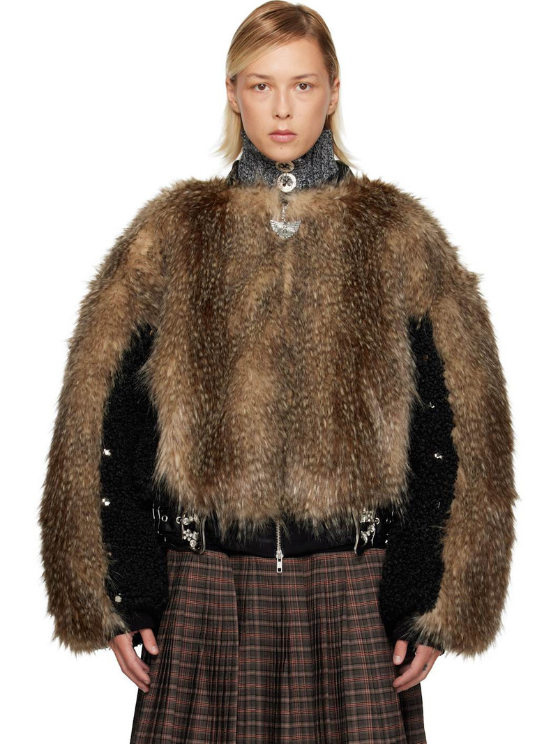 Black & Beige French Kiss Faux-Fur Bomber Jacket 1