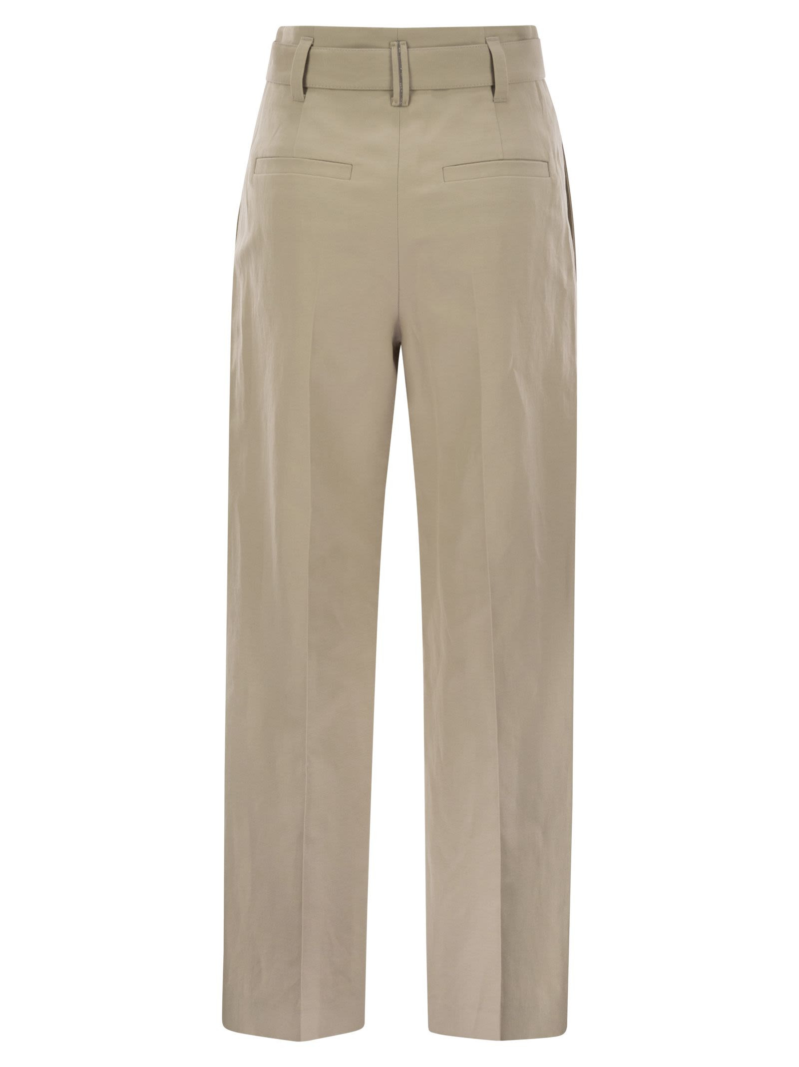 Brunello Cucinelli Women Cotton Linen Canvas Corset Cigarette Trousers With Jewellery - 2