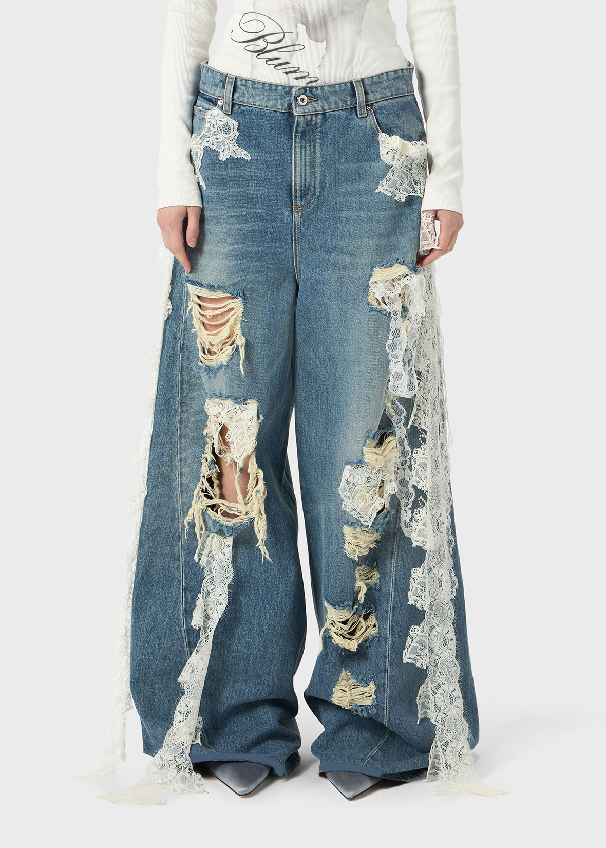DESTROYED EXTRA BAGGY JEANS WITH LACE TRIM - 3