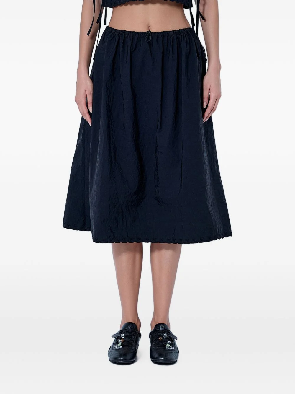Fiella scalloped-hem elasticated midi skirt - 1