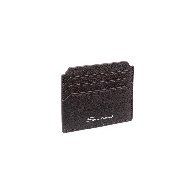 Santoni Dark brown tumbled leather credit card holder outlook