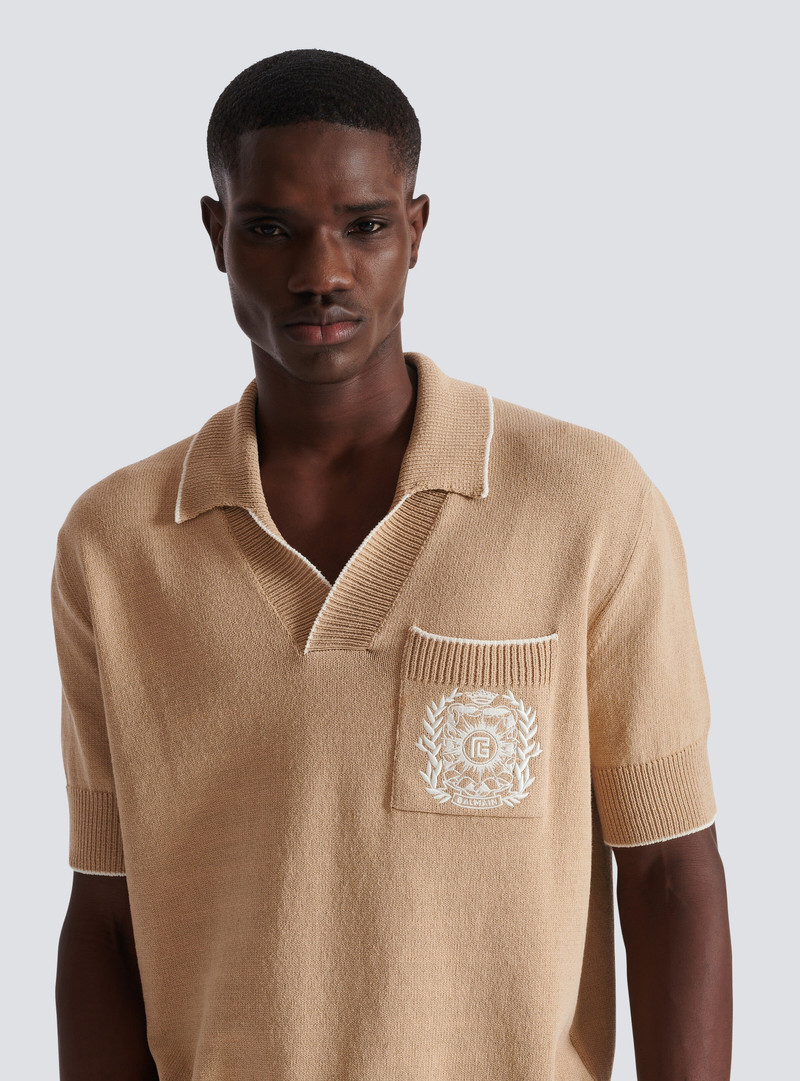 Balmain Écusson embroidered knit polo shirt 7
