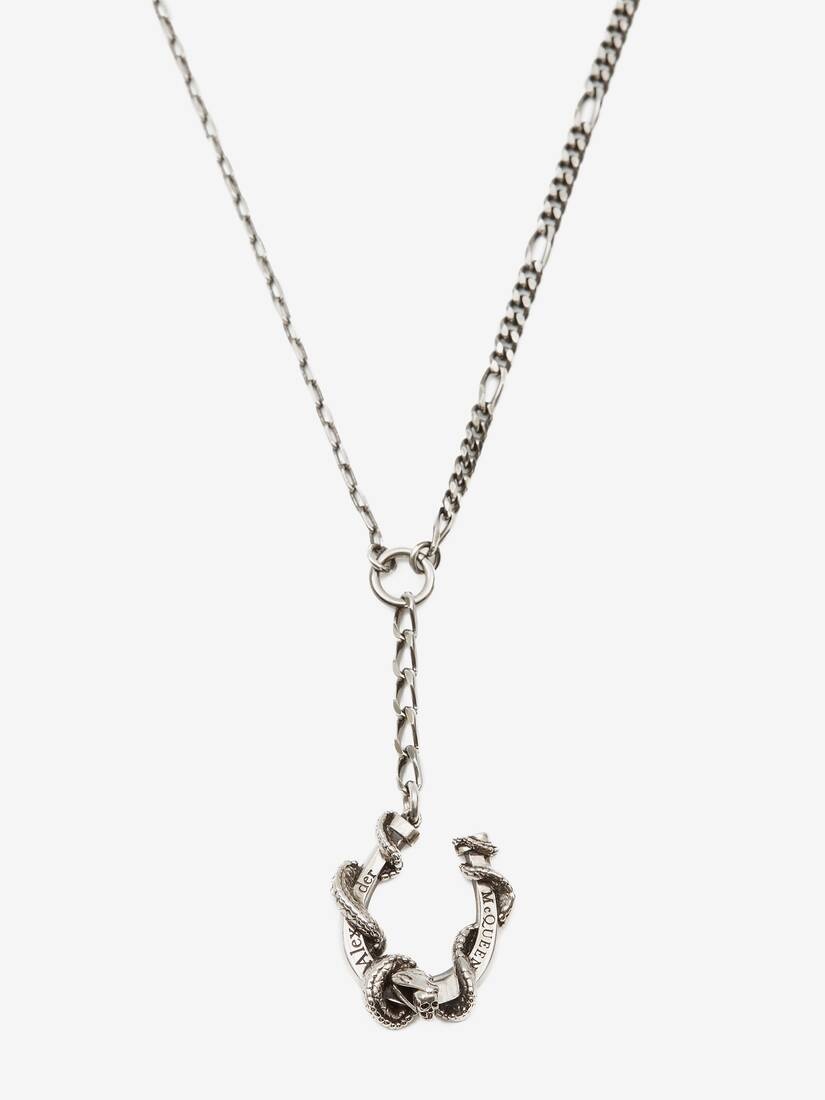 Snake Horseshoe Necklace in Antique Silver - 2