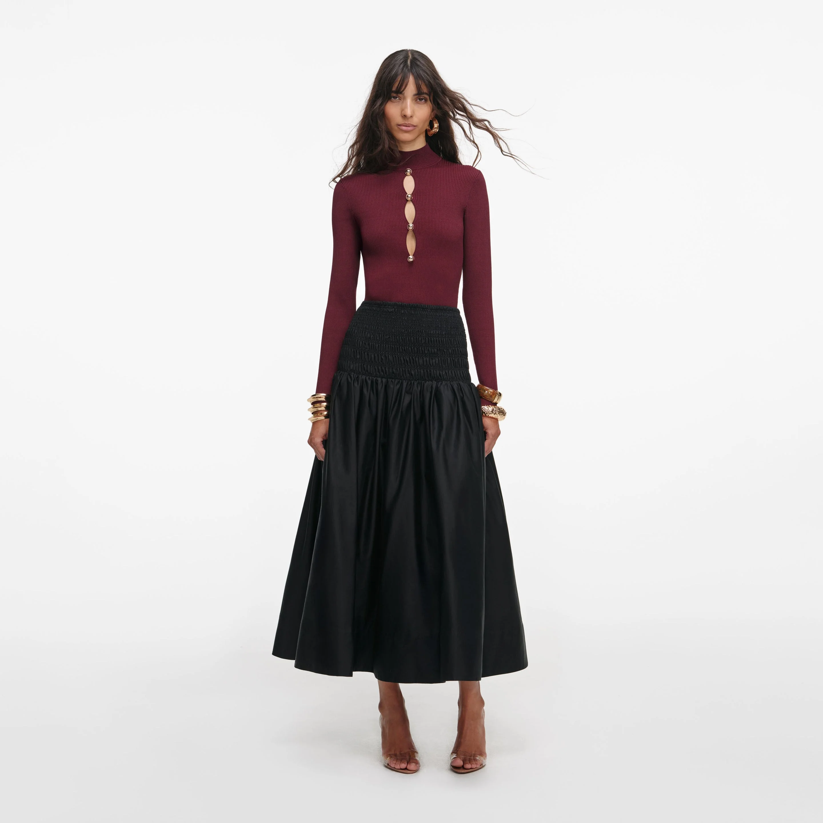 Black Cotton Midi Skirt - 1