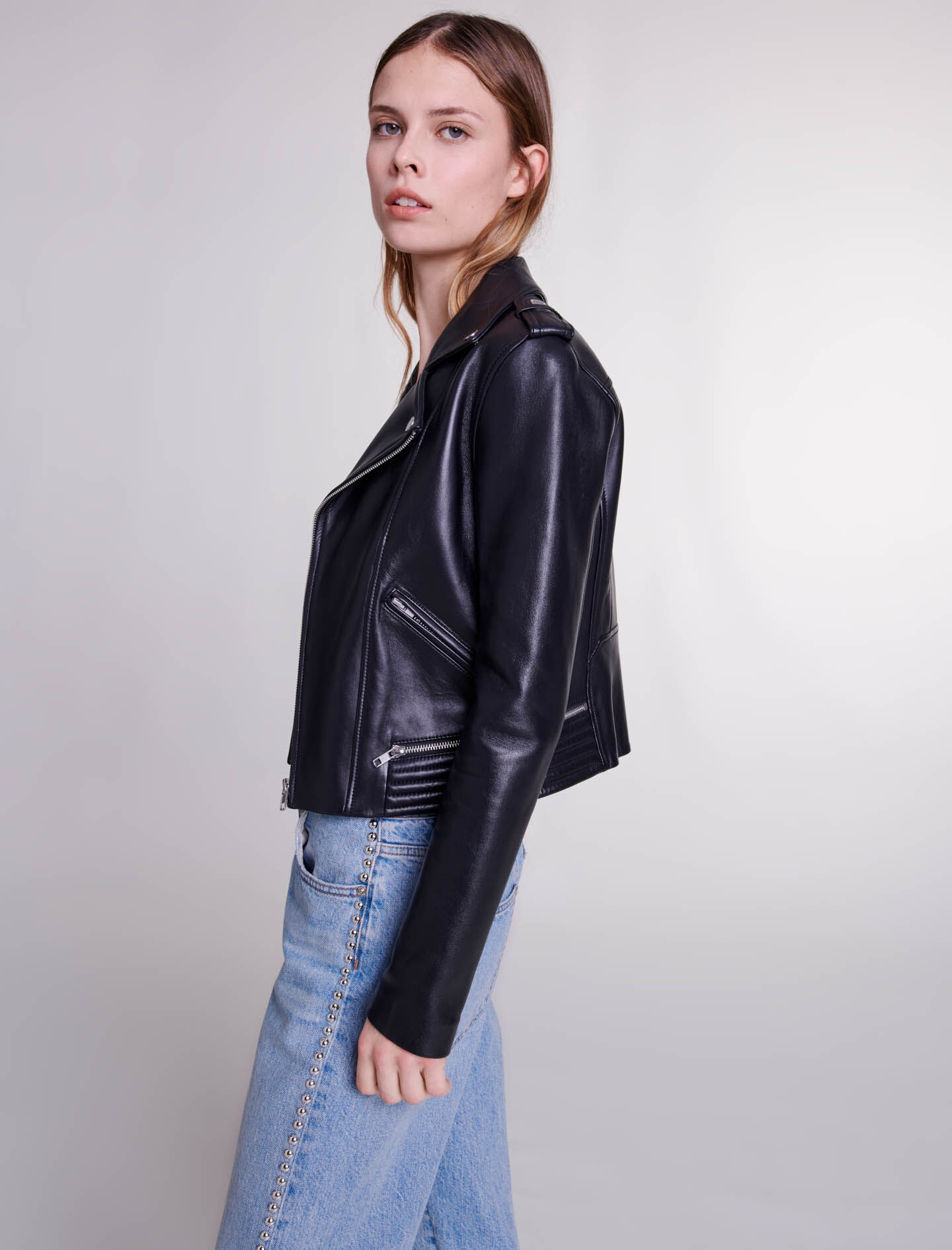 Leather biker-style jacket - 8