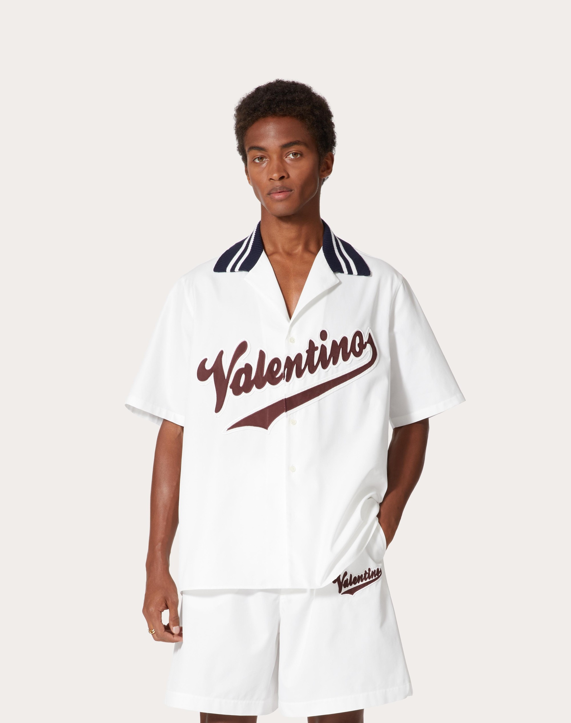 COTTON BOWLING SHIRT WITH VALENTINO PATCH - 3