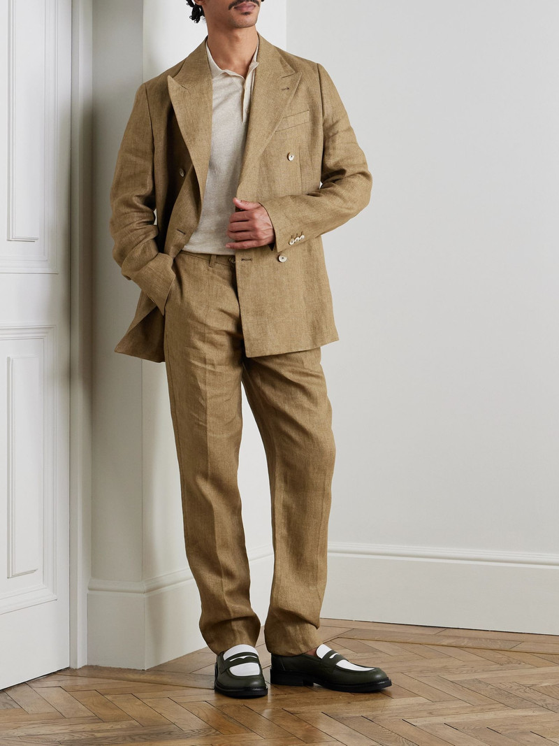 FRESCOBOL CARIOCA Zanini Double-Breasted Linen Blazer Brown outlook