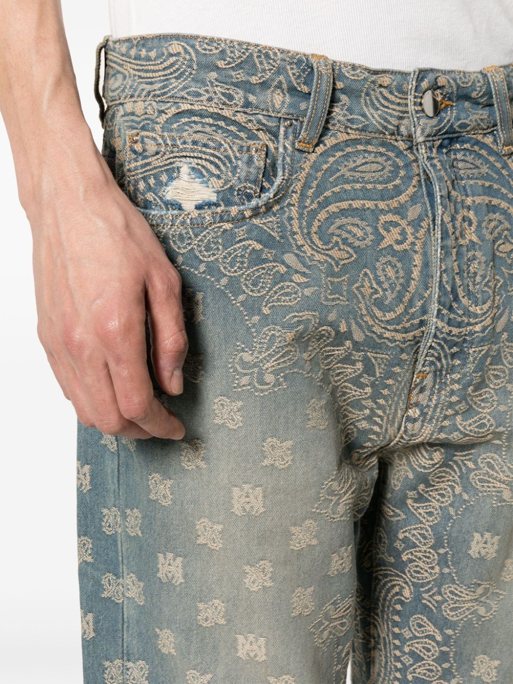 bandana-jacquard straight jeans - 5