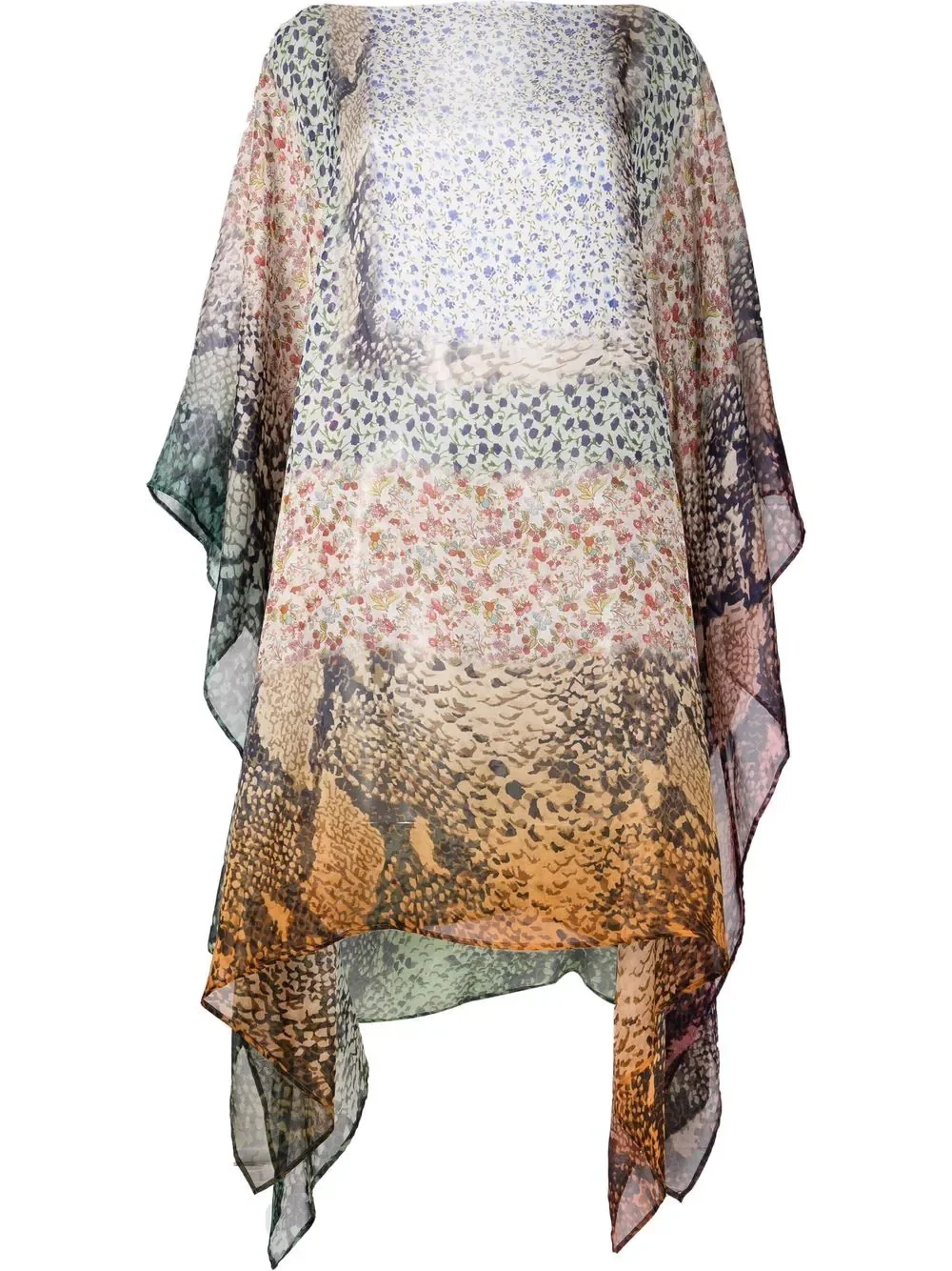 draped animal-print silk blouse - 1