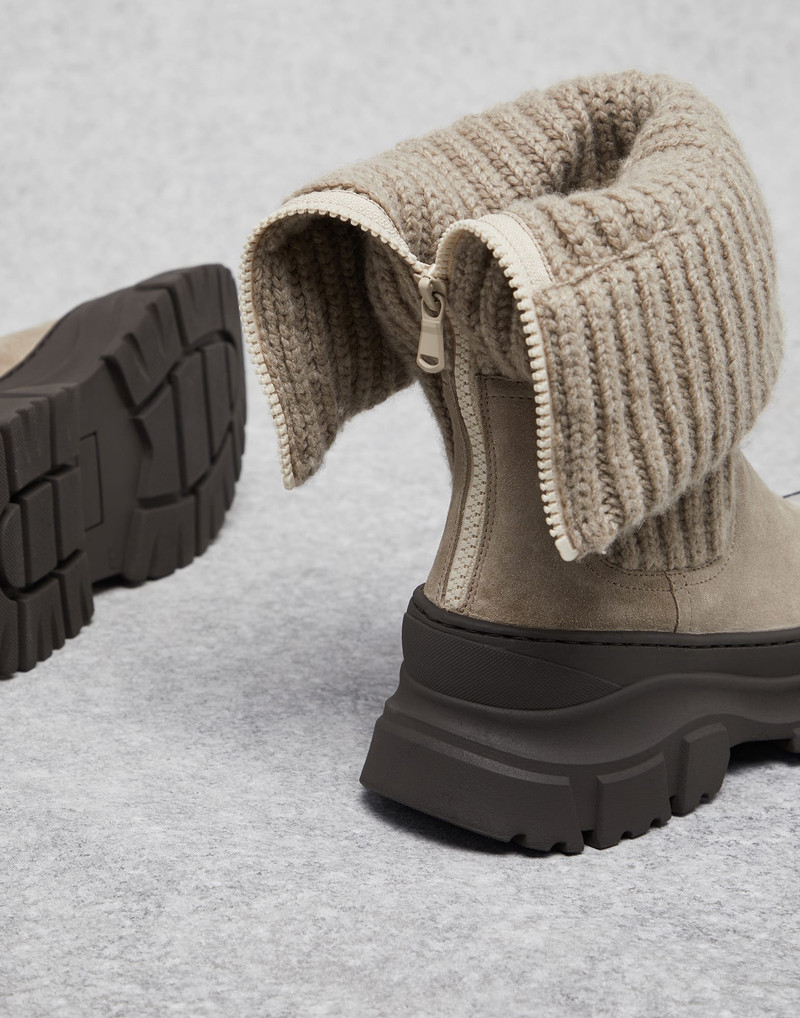 Suede Chelsea boots with virgin wool, cashmere and silk knit insert 3