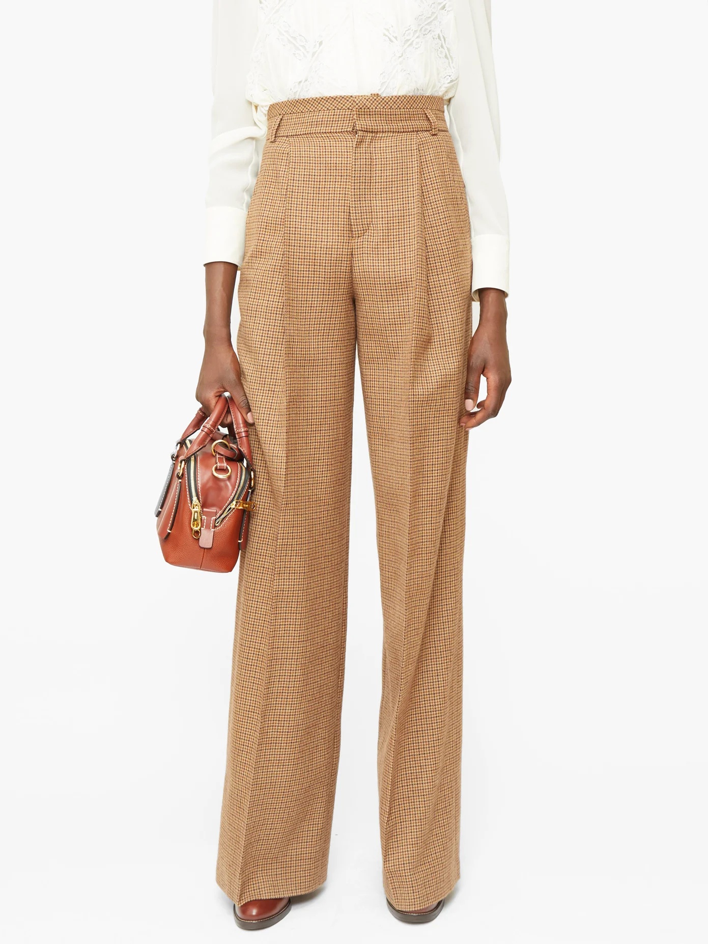 High-rise checked wool-twill flared trousers - 6