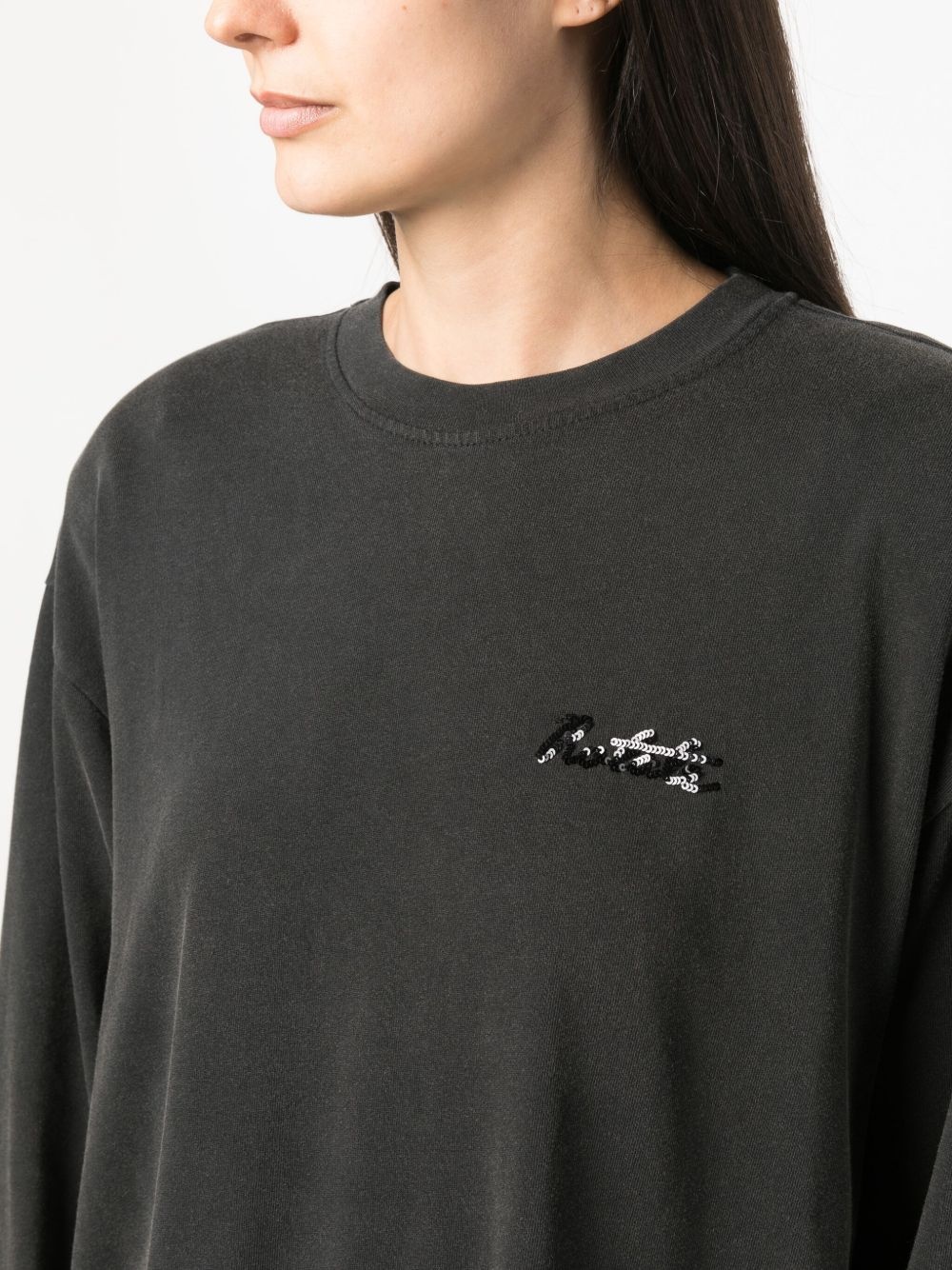 sequin-logo cotton T-shirt - 5
