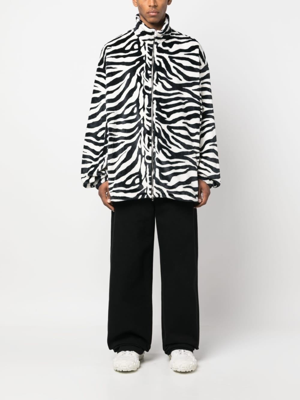 zebra-pattern zip-fastening coat - 2