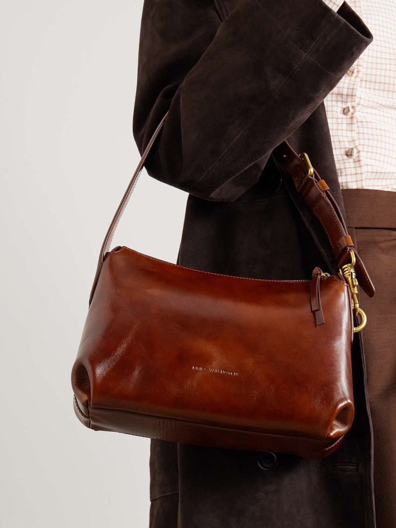 Dries Van Noten Small glossed-leather shoulder bag Tan outlook