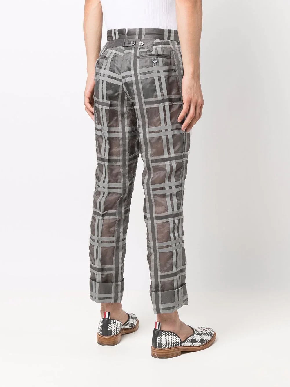 semi-sheer check-pattern cropped suit trousers - 4