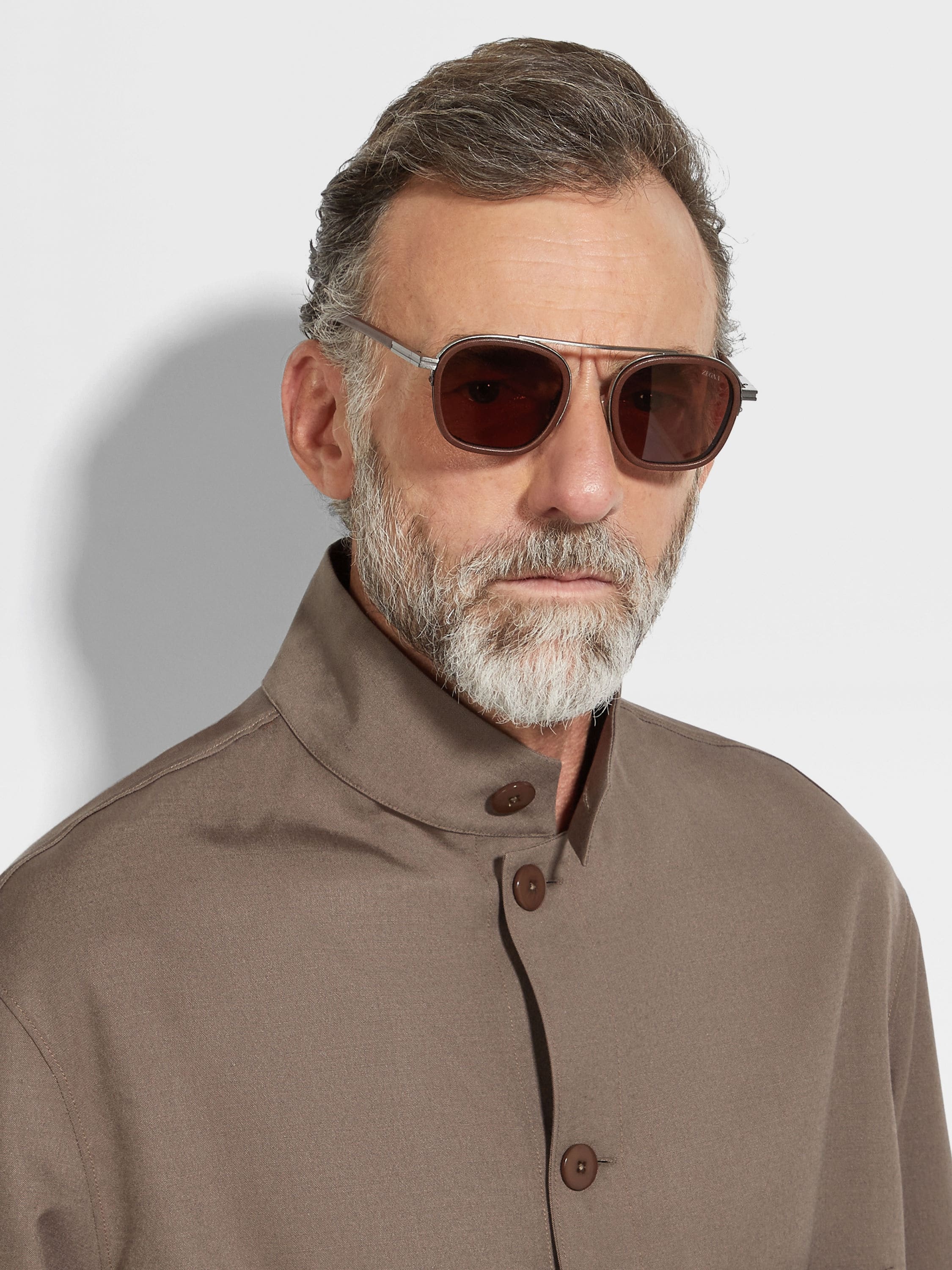 DARK BROWN ORIZZONTE I METAL ACETATE AND LEATHER SUNGLASSES - 4