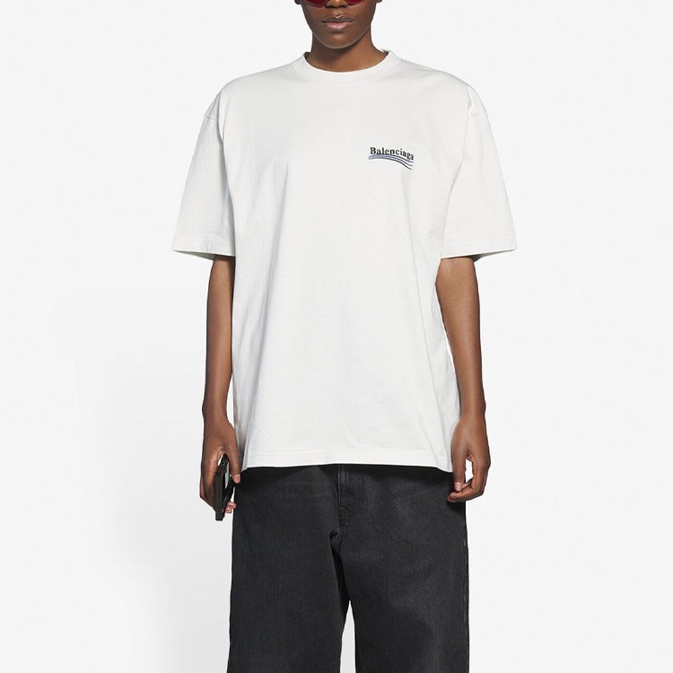 (WMNS) Balenciaga Political Campaign Large Fit Embroidery Round-neck 'White' 641655TKVJ19084 - 4