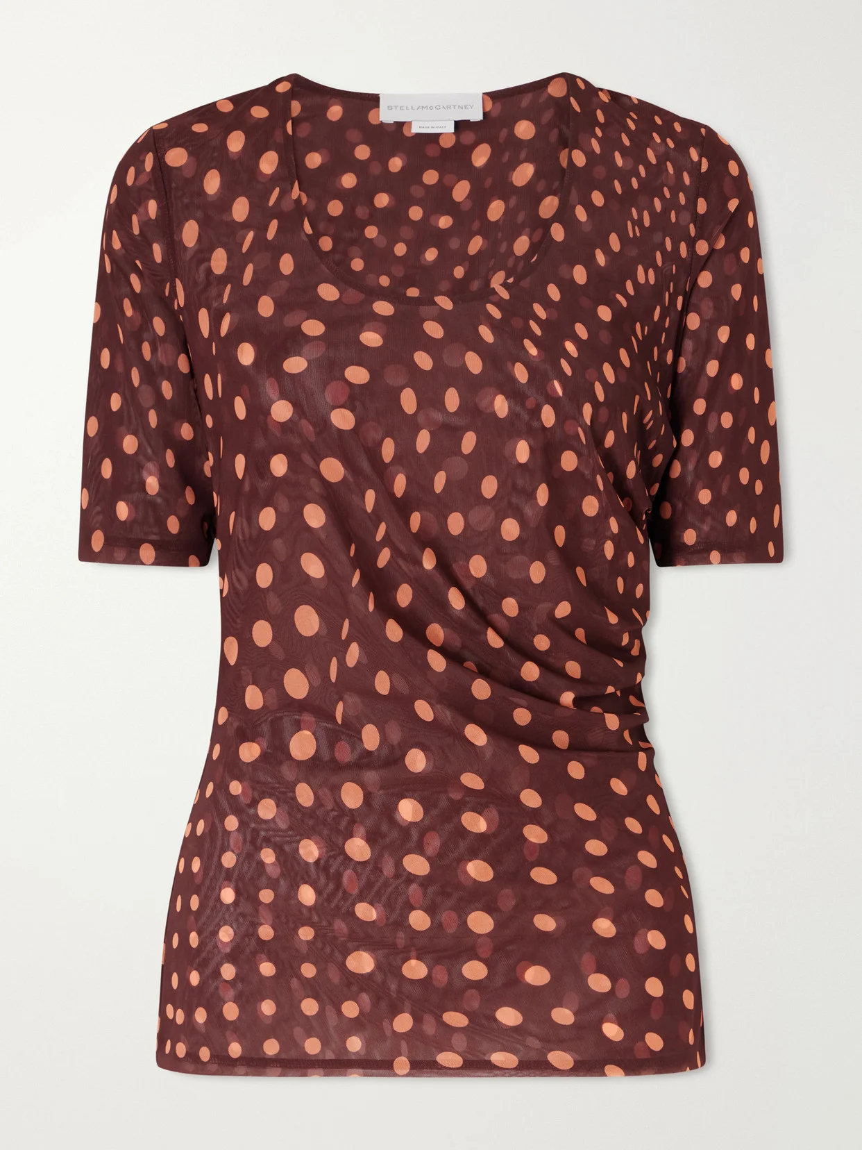 Gathered Polka-dot Mesh T-shirt - 1